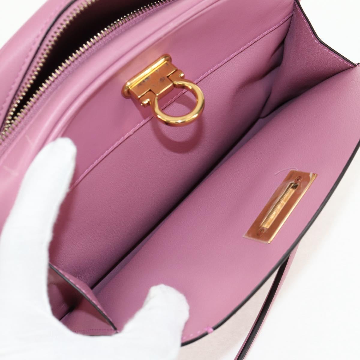 Salvatore Ferragamo Gancini Shoulder Bag Leather Pink Gold Auth BA8838V