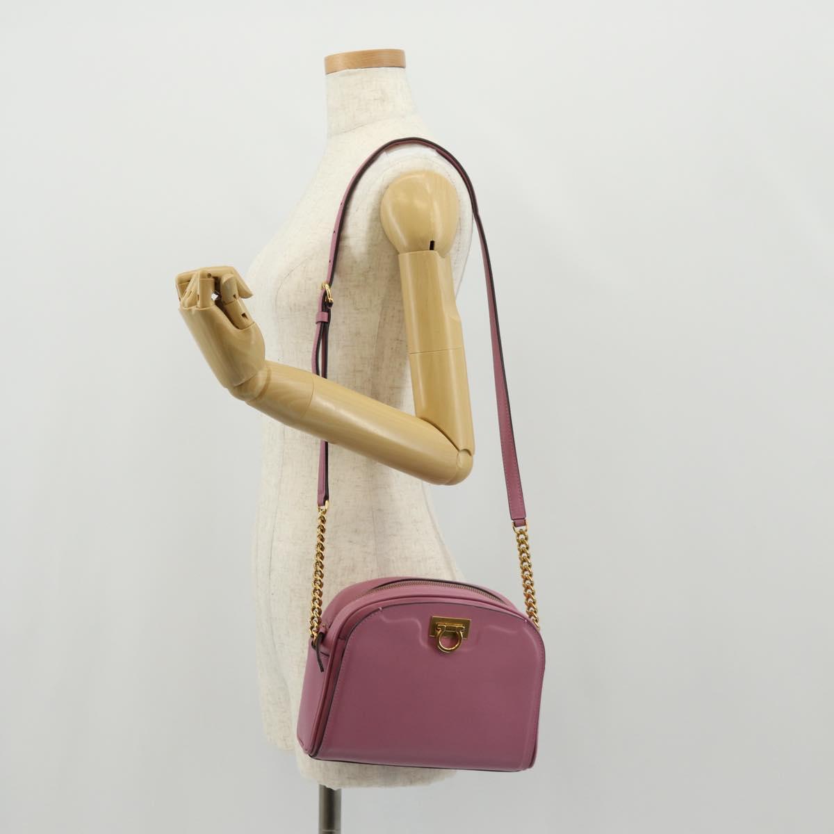 Salvatore Ferragamo Gancini Shoulder Bag Leather Pink Gold Auth BA8838V