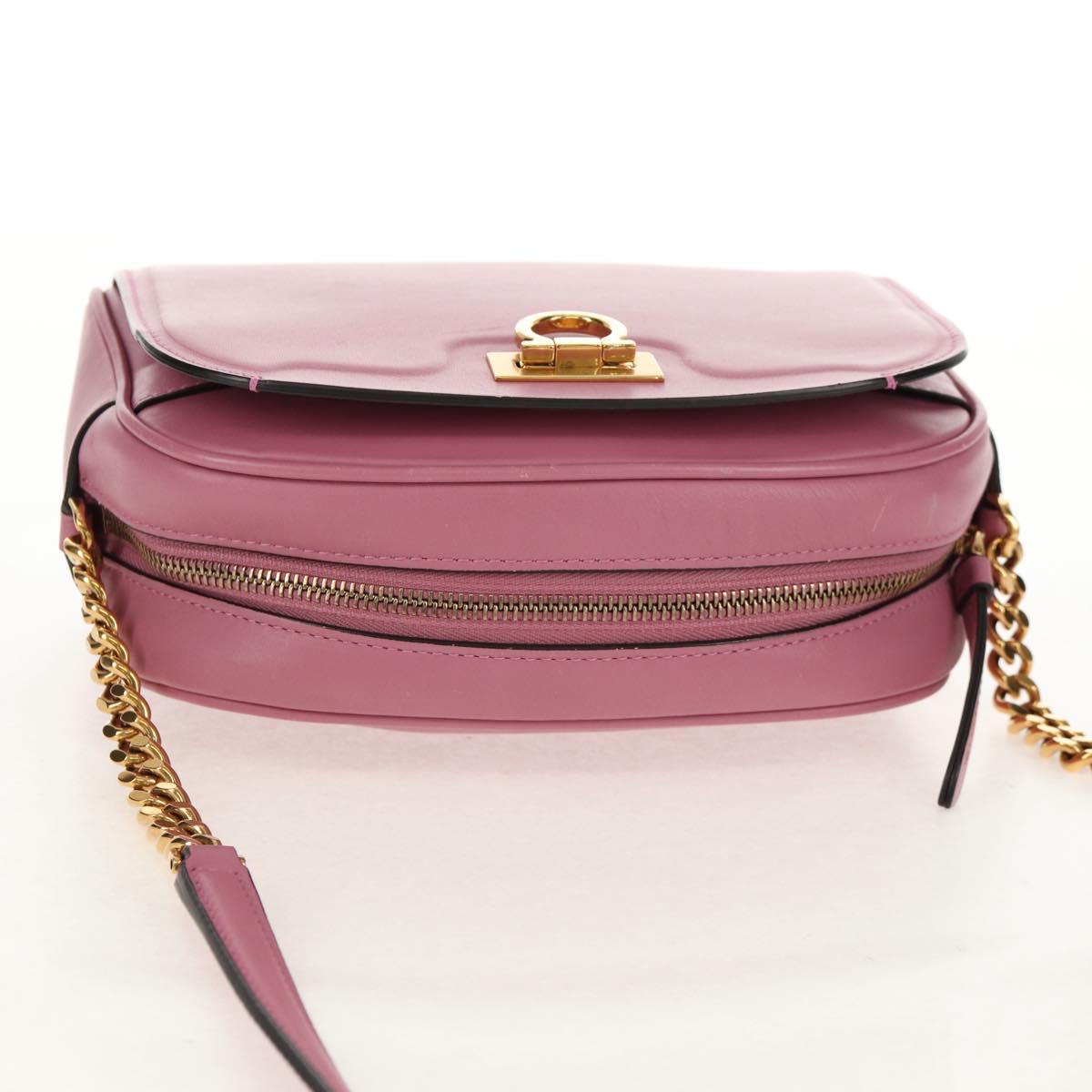 Salvatore Ferragamo Gancini Shoulder Bag Leather Pink Gold Auth BA8838V