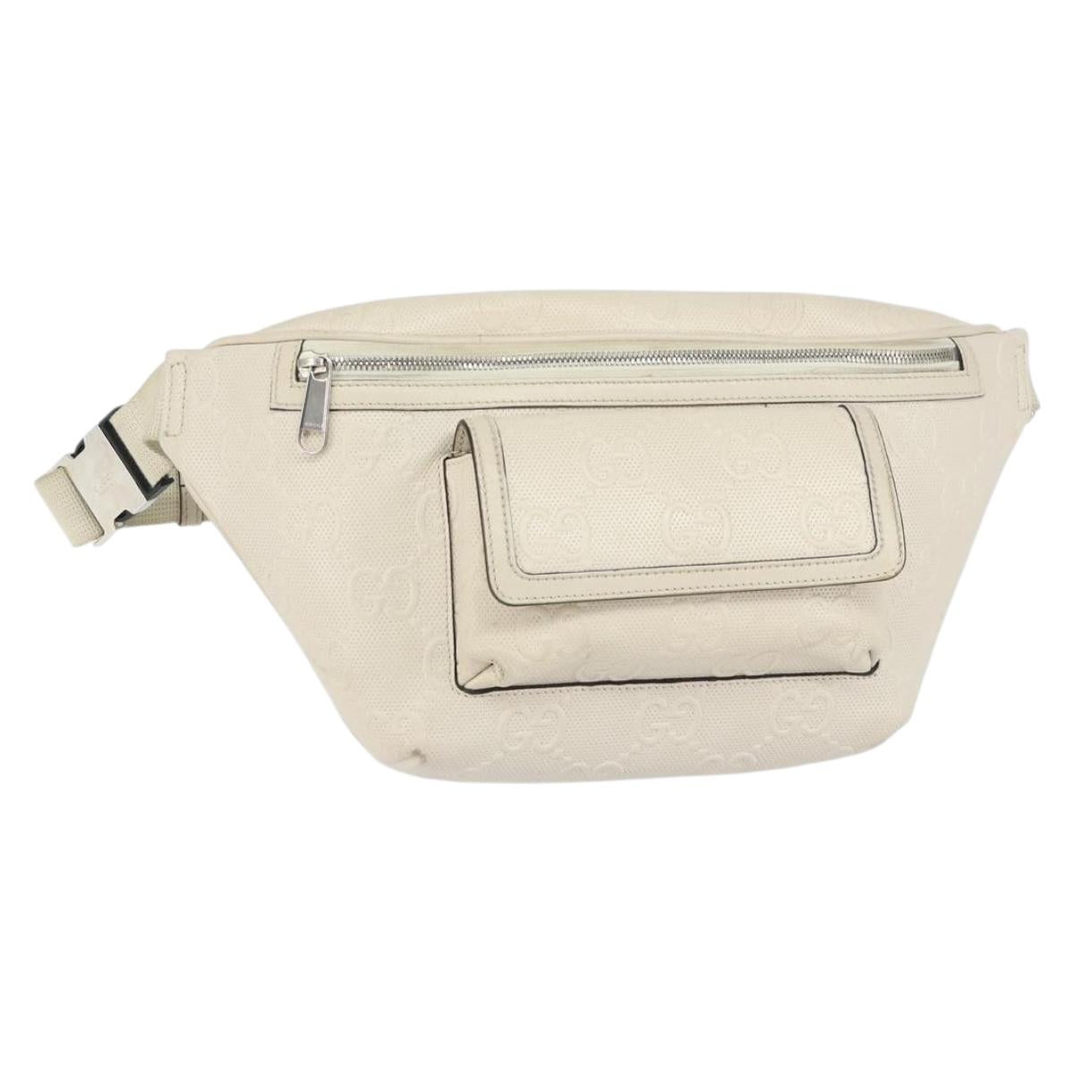 GUCCI GG Supreme Waist bag White Silver 645093 Auth BA8839