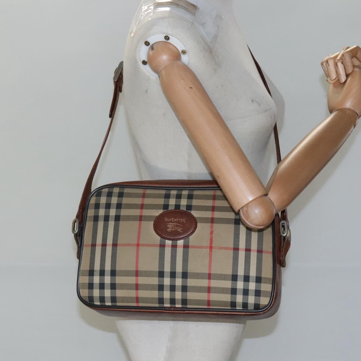 Burberrys Nova Check Shoulder Bag Canvas Beige Auth BA885