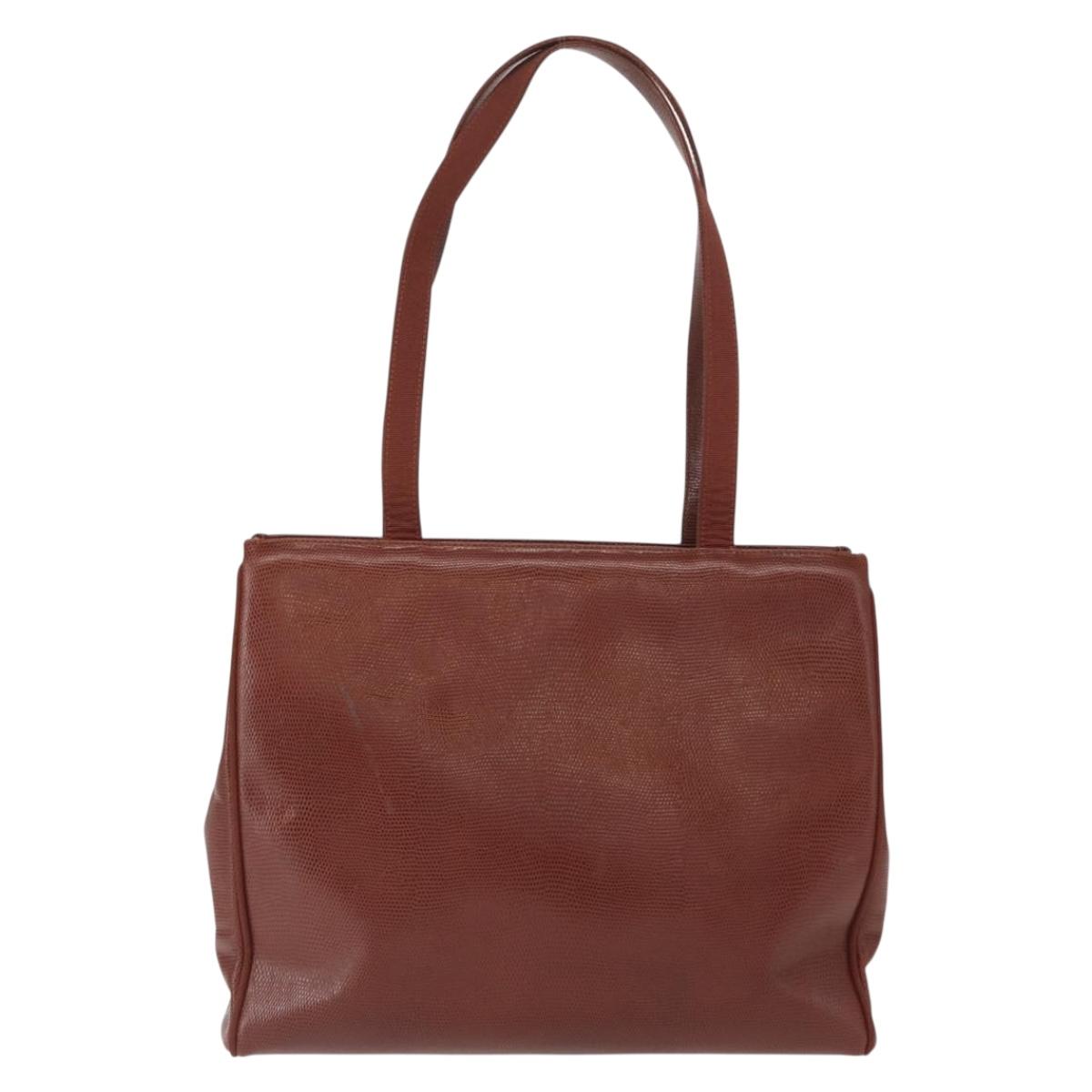 Salvatore Ferragamo Vala Tote Bag Leather Brown Gold Auth BA8853