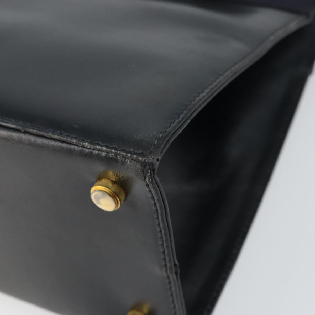 Salvatore Ferragamo Vala Hand Bag Leather Navy Gold Auth BA8854