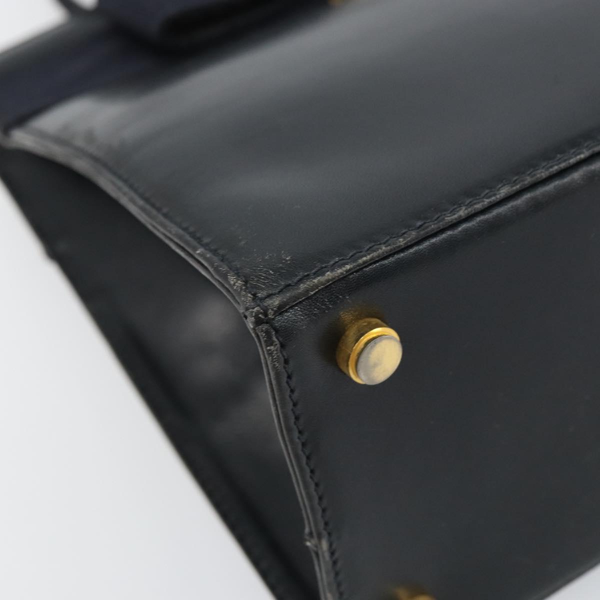 Salvatore Ferragamo Vala Hand Bag Leather Navy Gold Auth BA8854