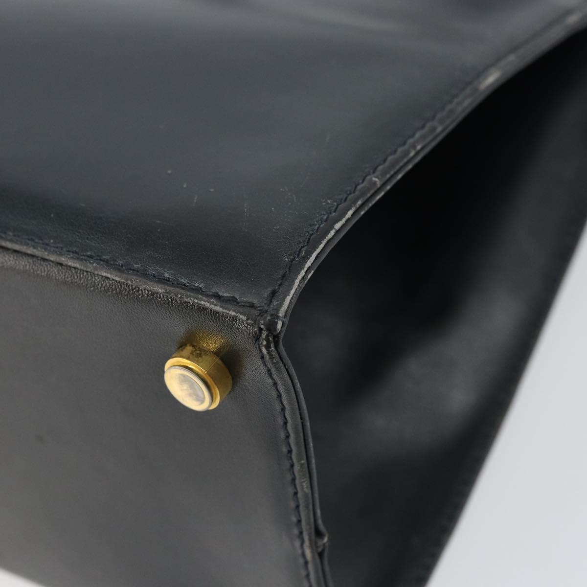 Salvatore Ferragamo Vala Hand Bag Leather Navy Gold Auth BA8854