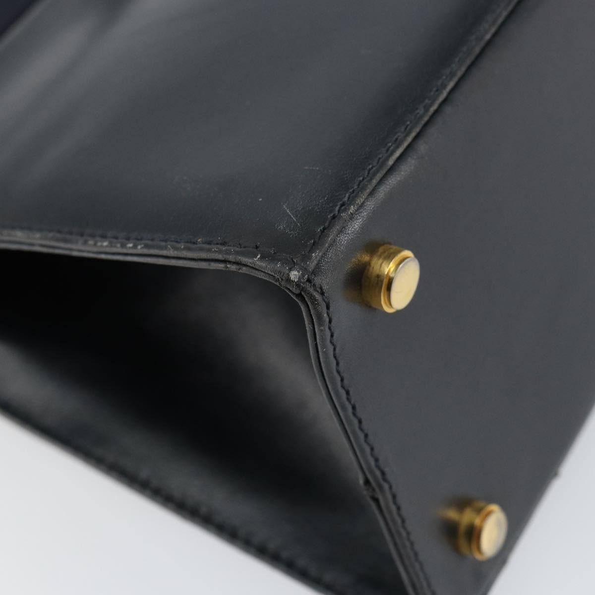 Salvatore Ferragamo Vala Hand Bag Leather Navy Gold Auth BA8854