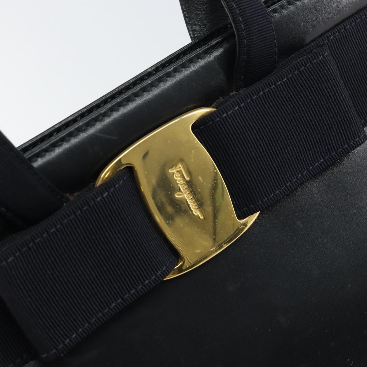 Salvatore Ferragamo Vala Hand Bag Leather Navy Gold Auth BA8854