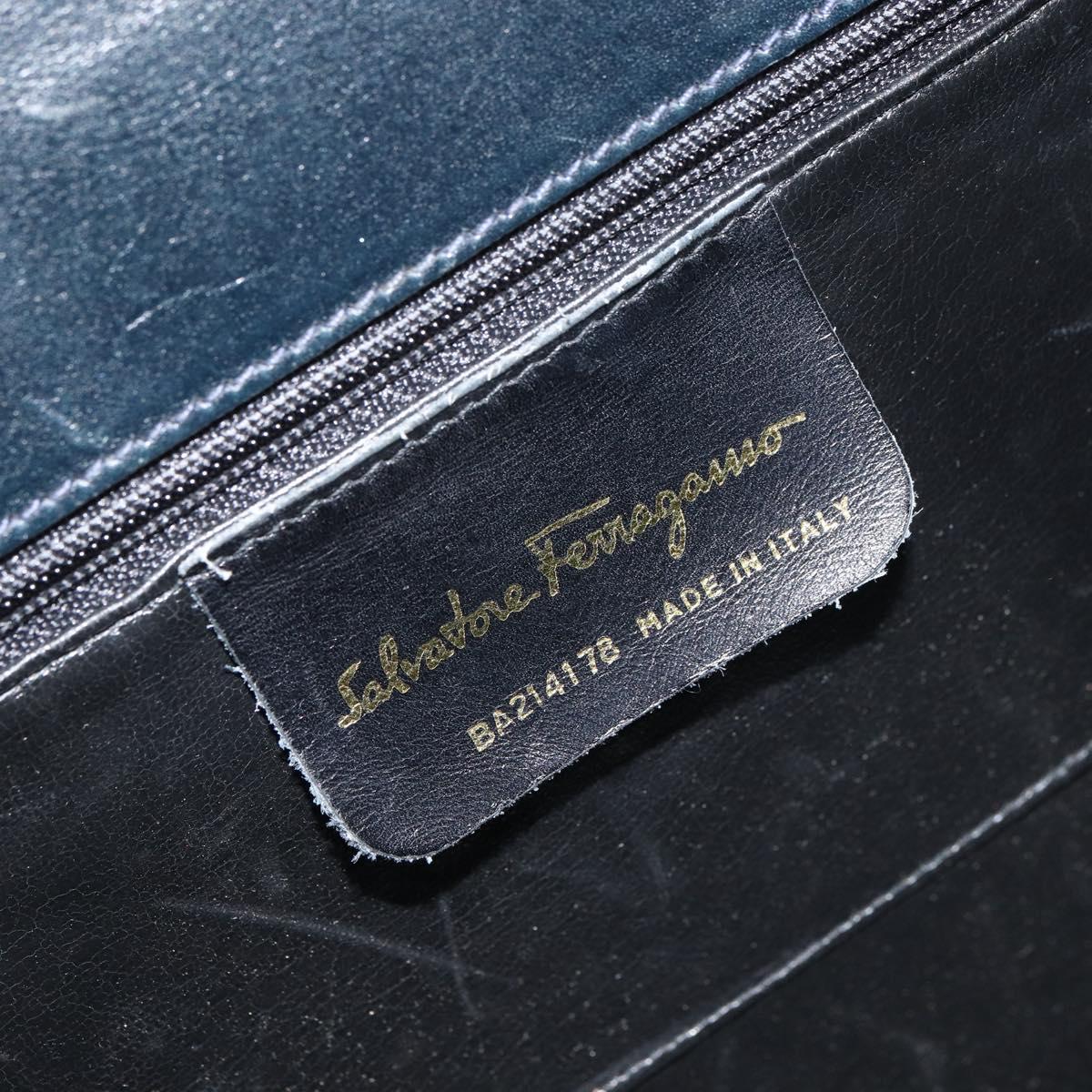 Salvatore Ferragamo Vala Hand Bag Leather Navy Gold Auth BA8854