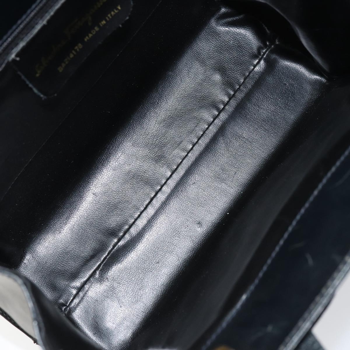 Salvatore Ferragamo Vala Hand Bag Leather Navy Gold Auth BA8854