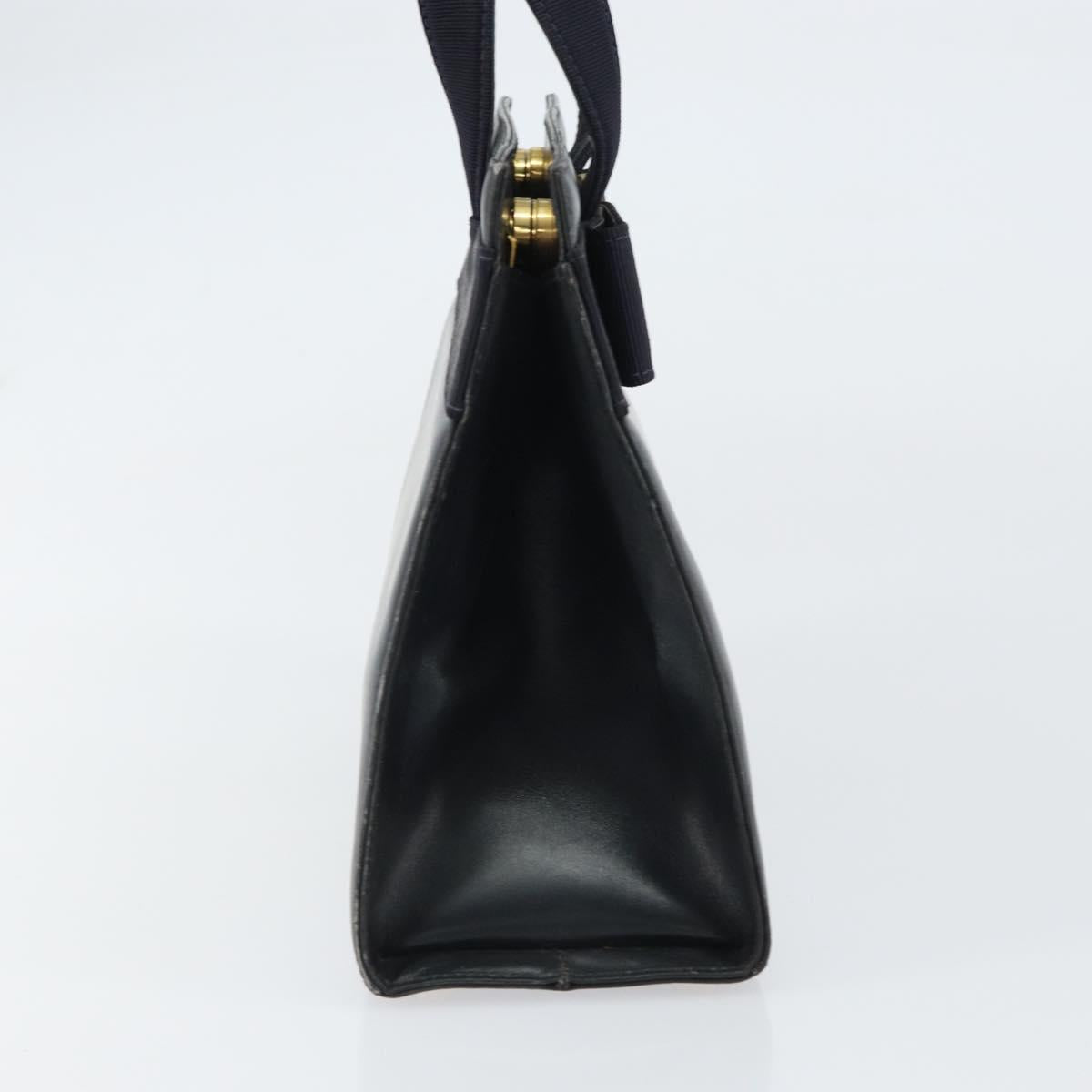 Salvatore Ferragamo Vala Hand Bag Leather Navy Gold Auth BA8854