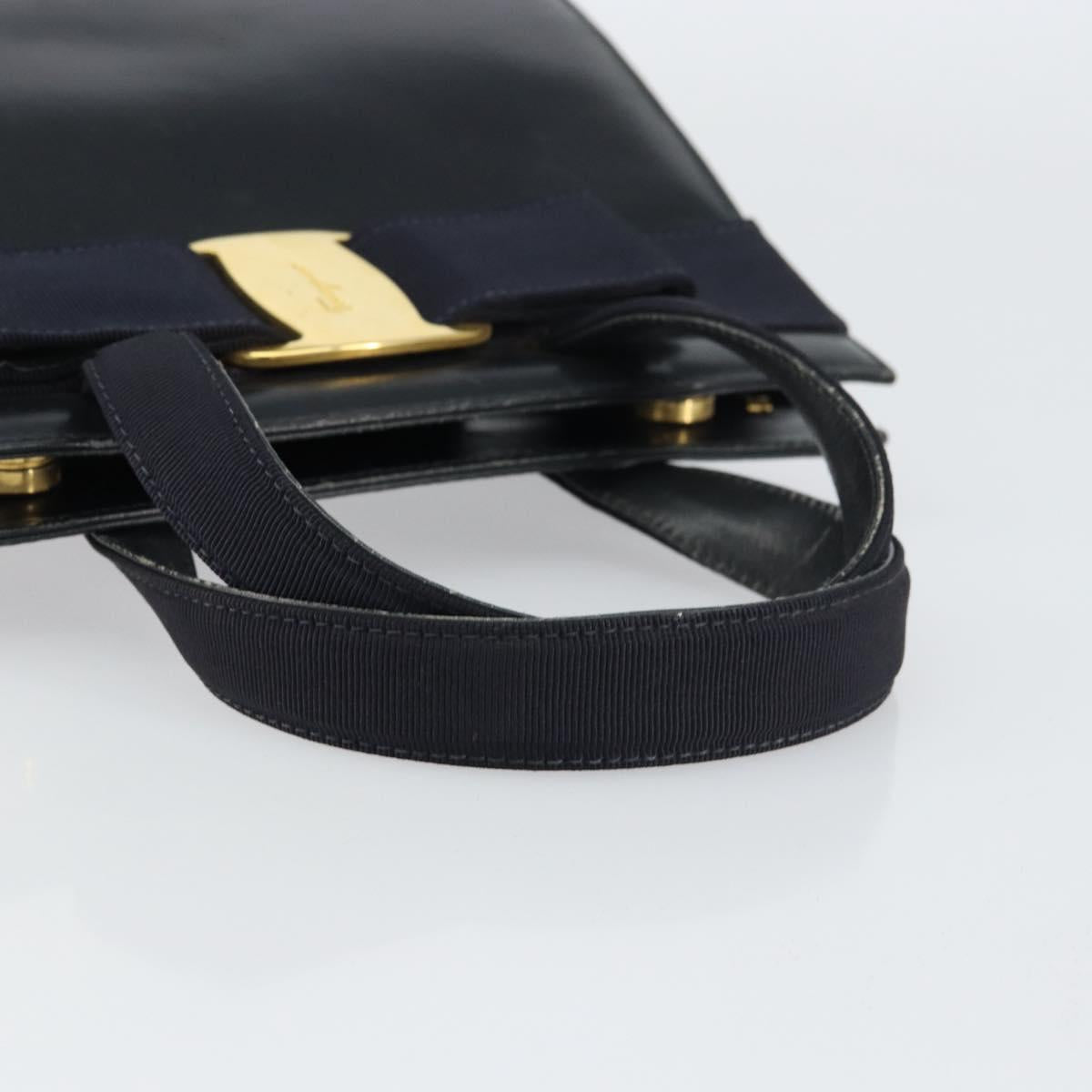 Salvatore Ferragamo Vala Hand Bag Leather Navy Gold Auth BA8854