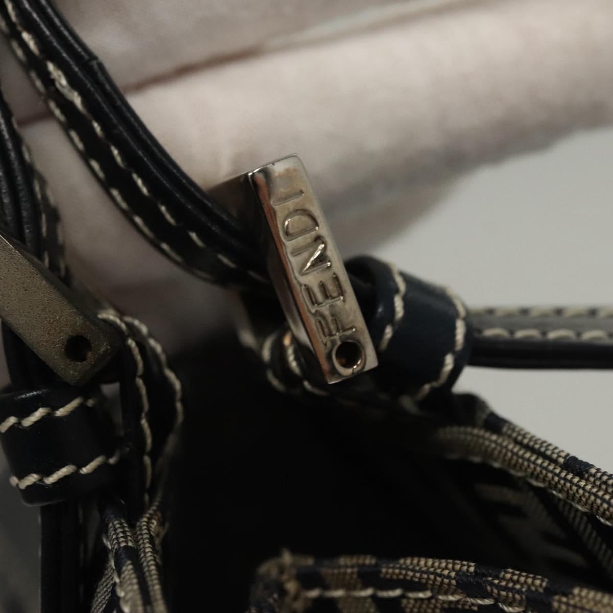FENDI Zucchino Canvas Tote Bag Navy Silver Auth BA886V