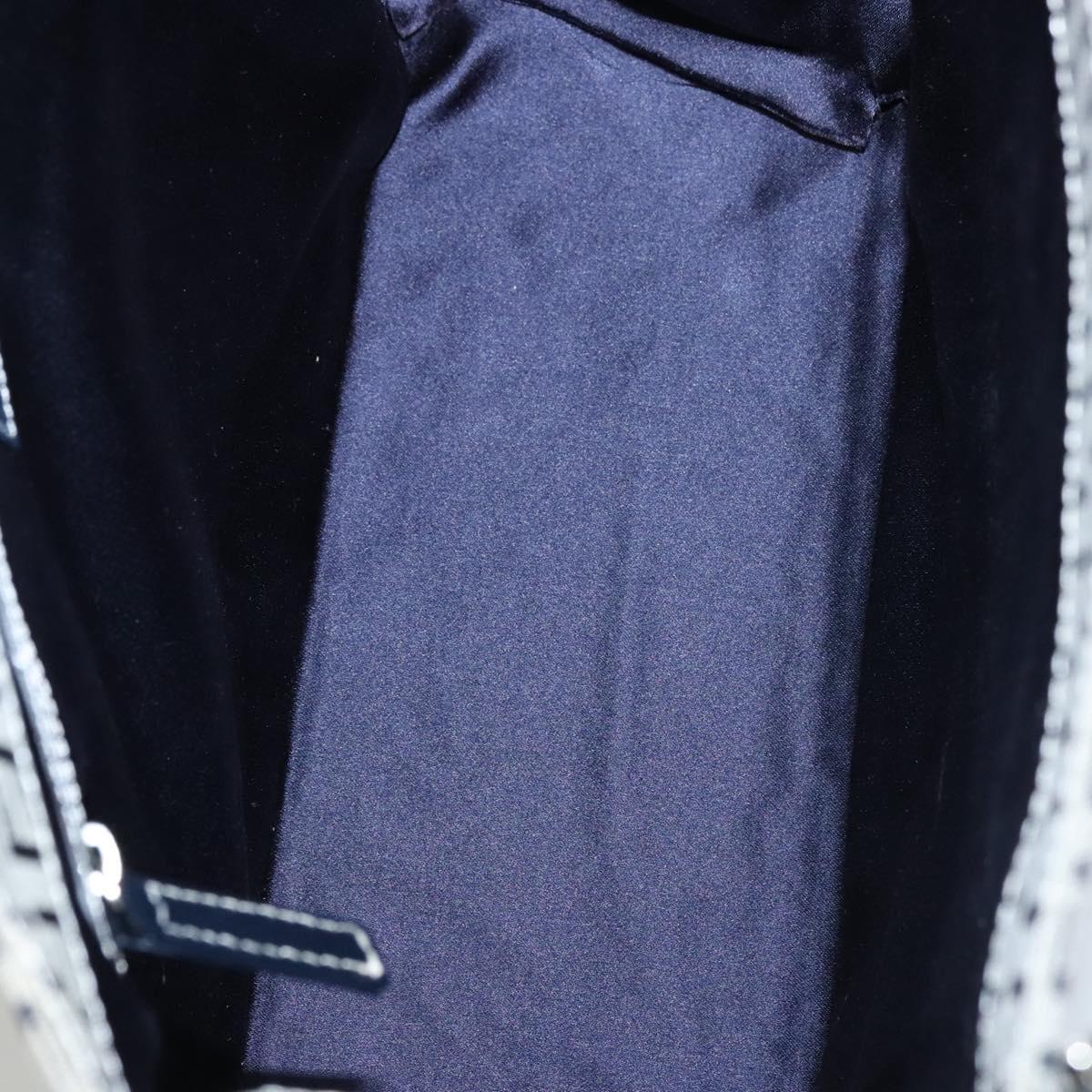 FENDI Zucchino Canvas Tote Bag Navy Silver Auth BA886V