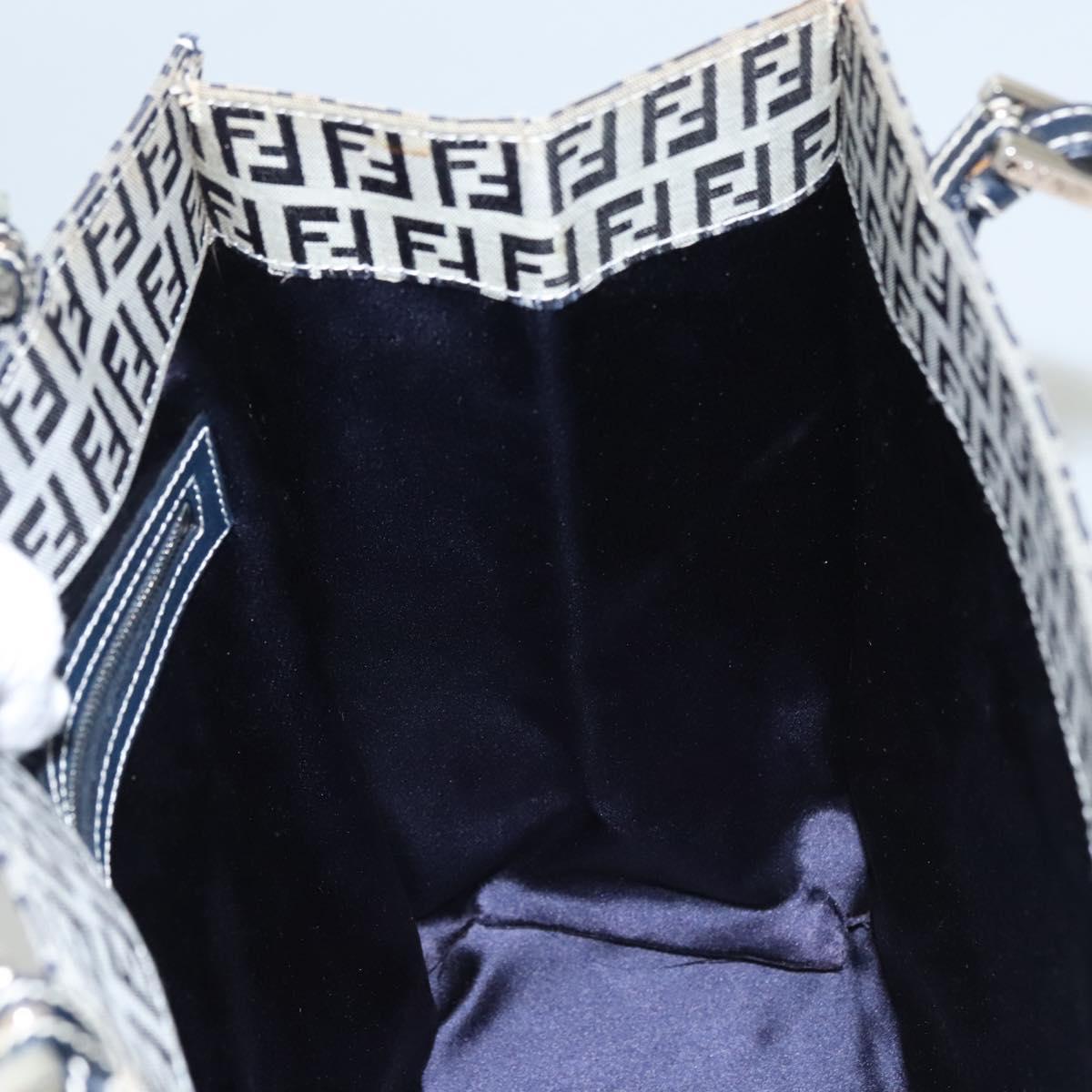 FENDI Zucchino Canvas Tote Bag Navy Silver Auth BA886V