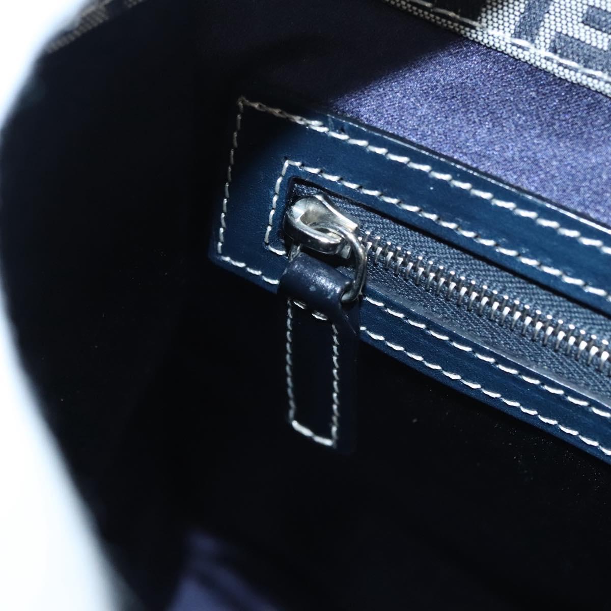 FENDI Zucchino Canvas Tote Bag Navy Silver Auth BA886V