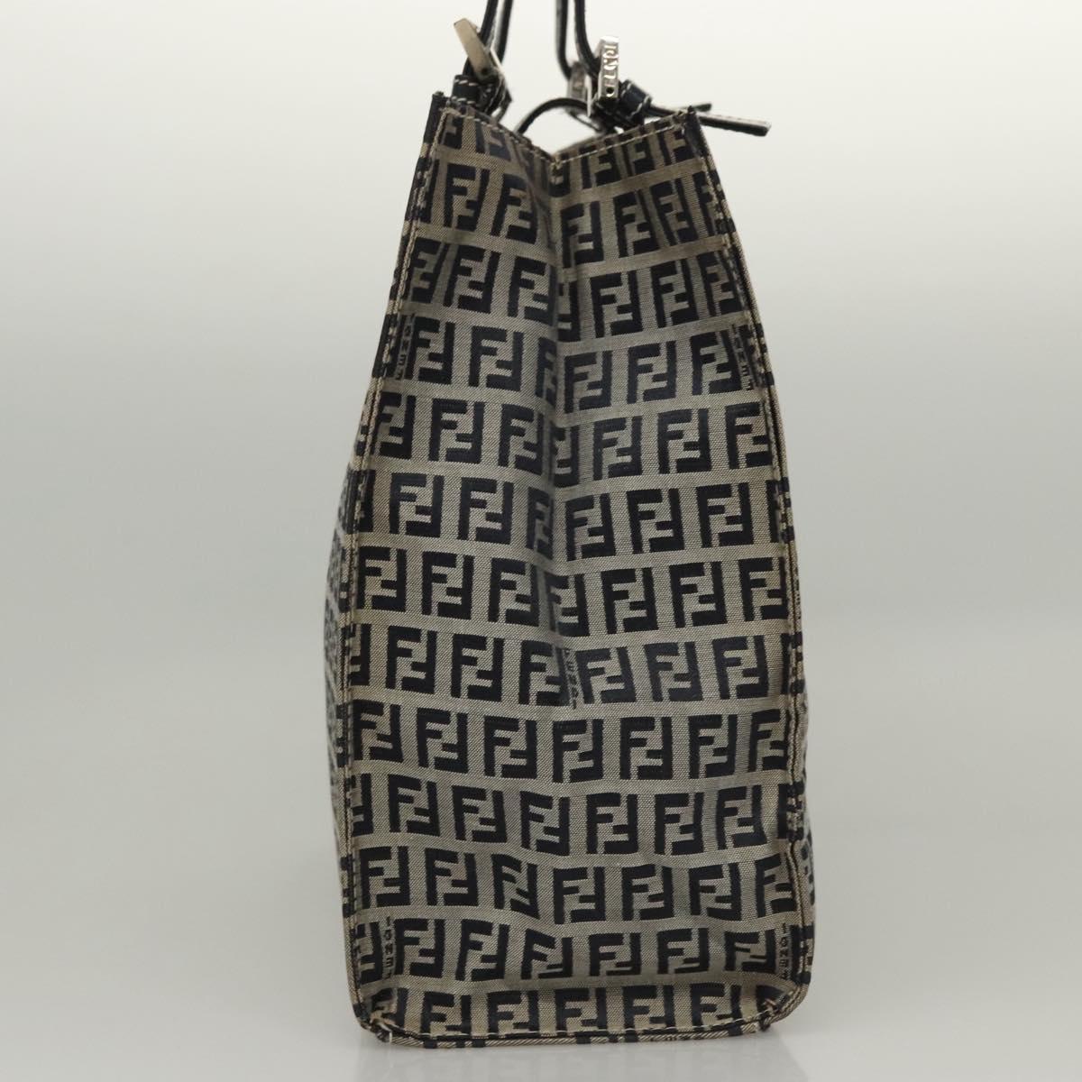 FENDI Zucchino Canvas Tote Bag Navy Silver Auth BA886V