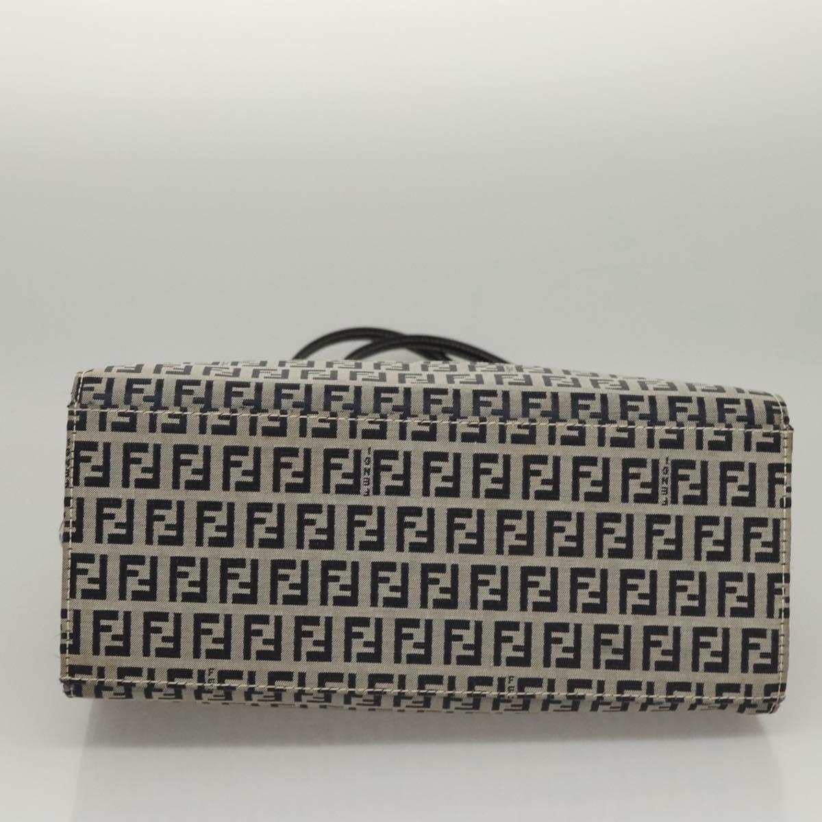 FENDI Zucchino Canvas Tote Bag Navy Silver Auth BA886V