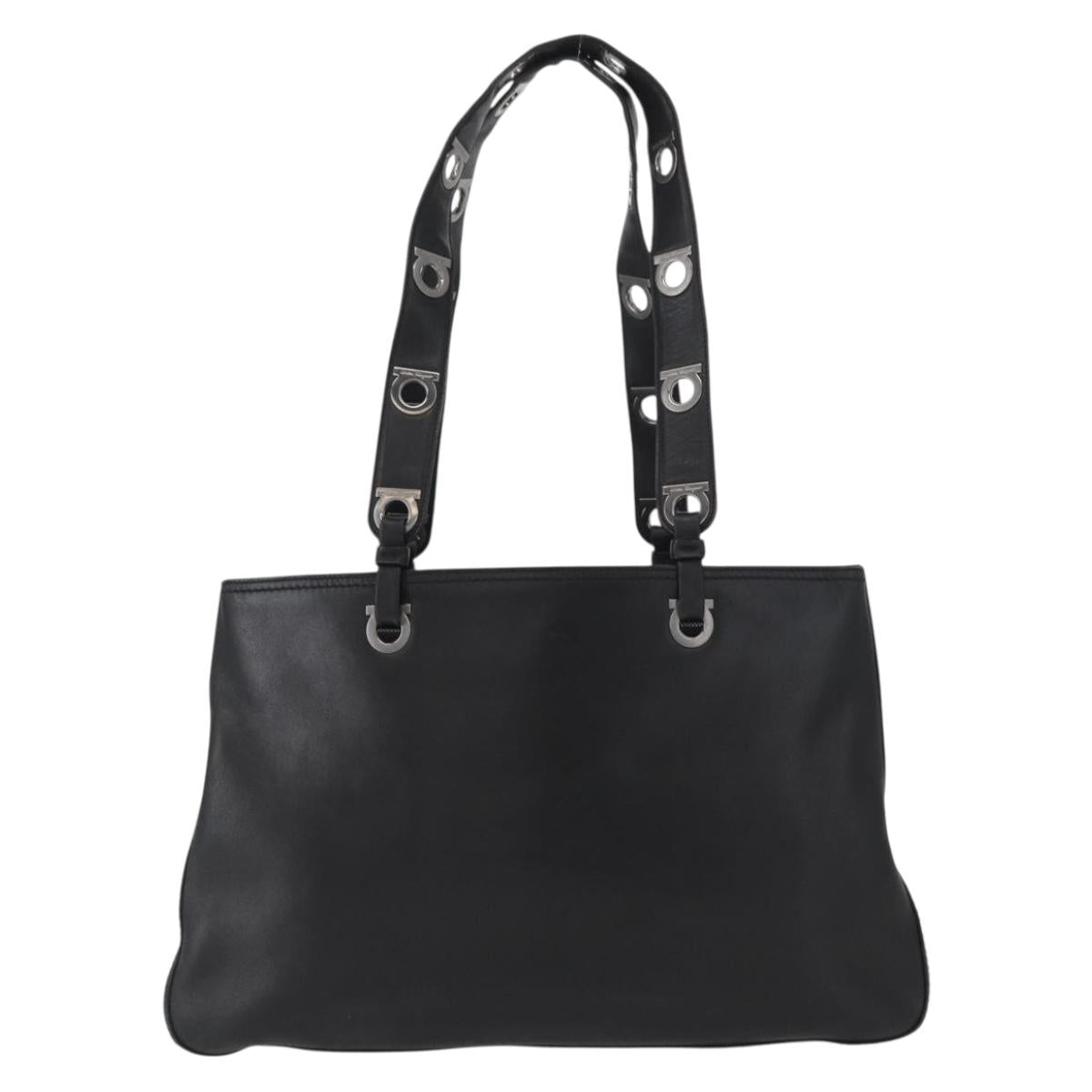Salvatore Ferragamo Gancini Tote Bag Leather Black Auth BA8875