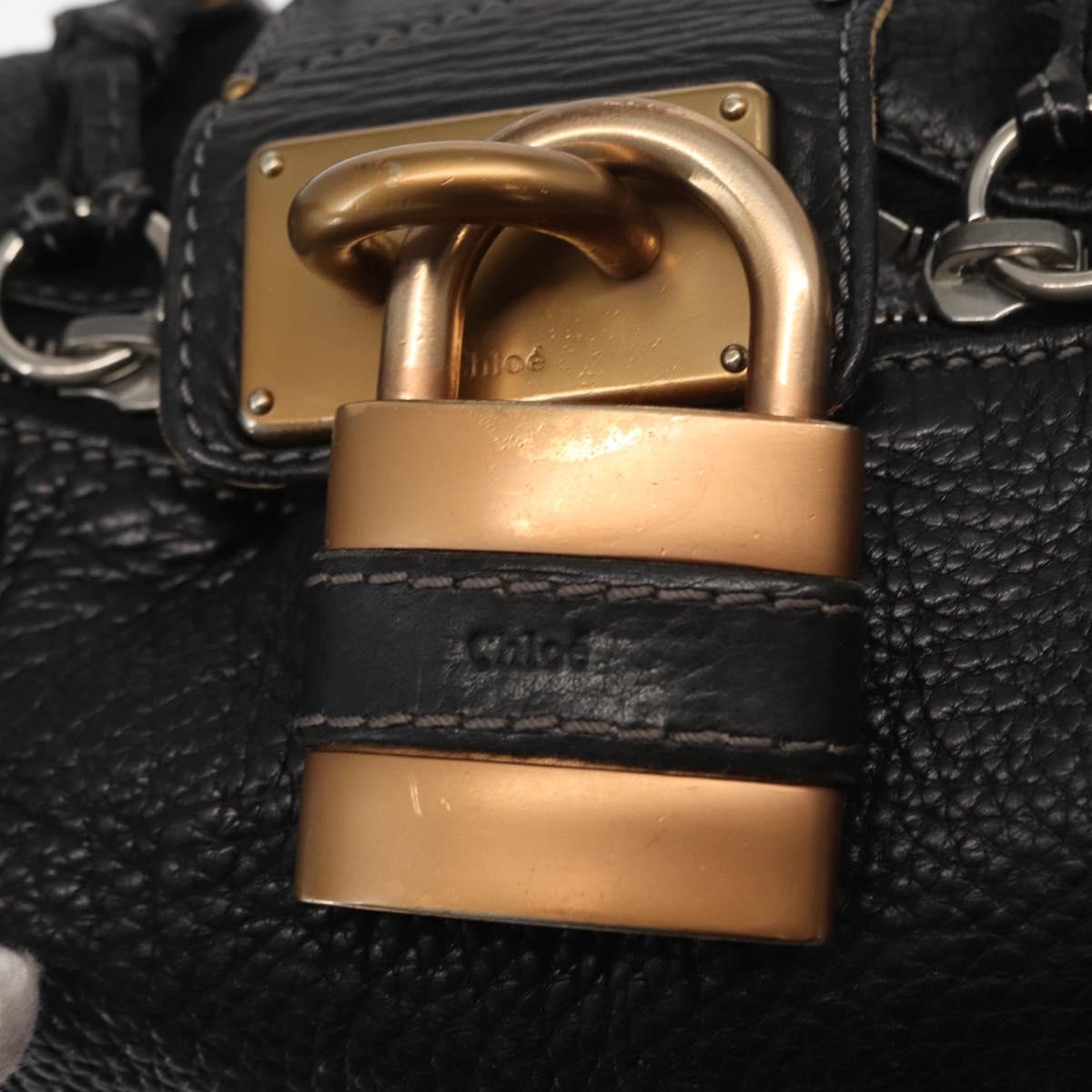 Chloe Paddington Shoulder Bag Leather Black Gold Silver Auth BA8905