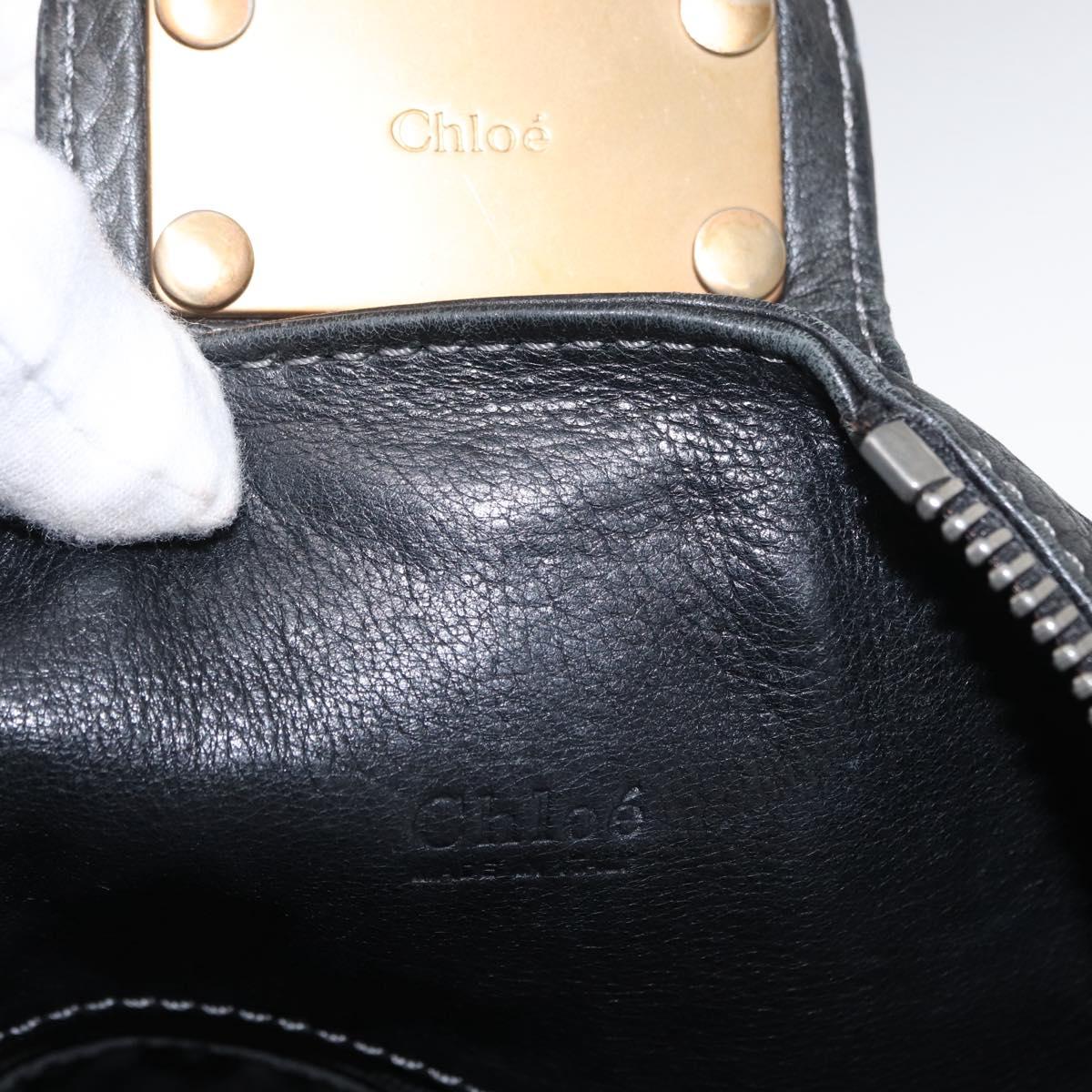 Chloe Paddington Shoulder Bag Leather Black Gold Silver Auth BA8905