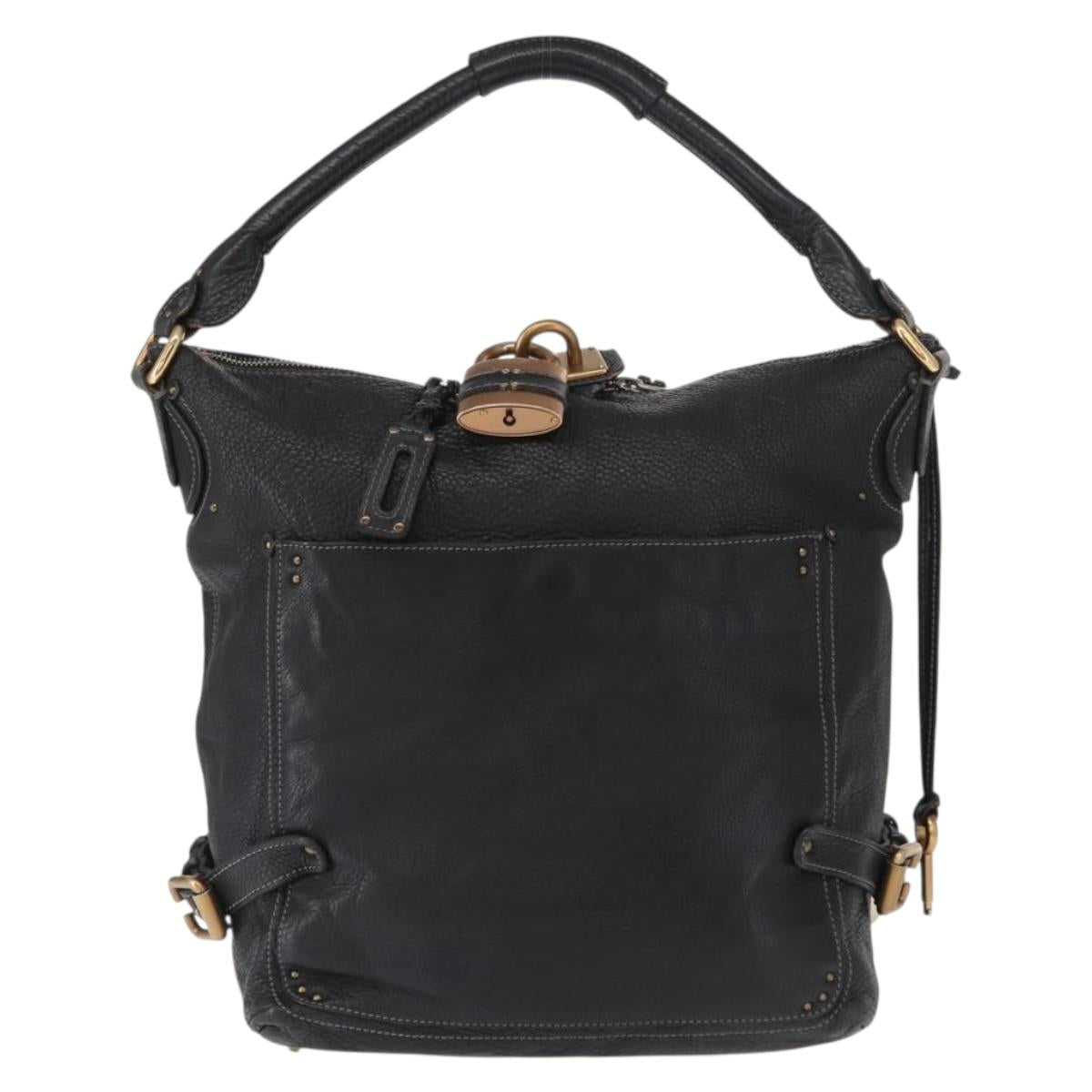 Chloe Paddington Shoulder Bag Leather Black Gold Silver Auth BA8905