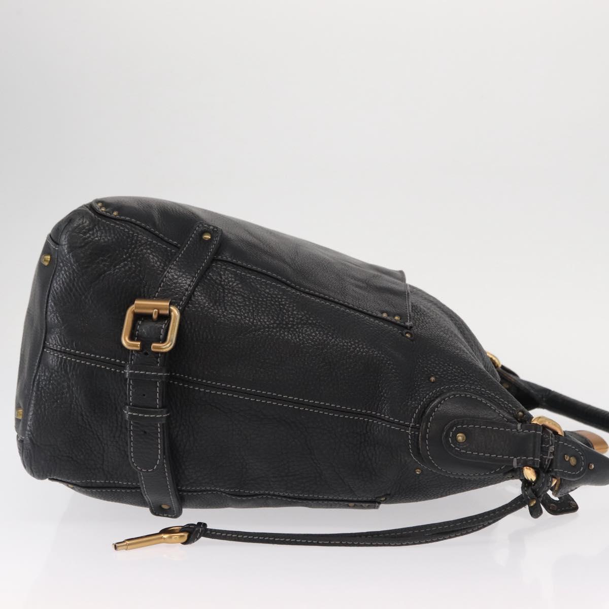 Chloe Paddington Shoulder Bag Leather Black Gold Silver Auth BA8905