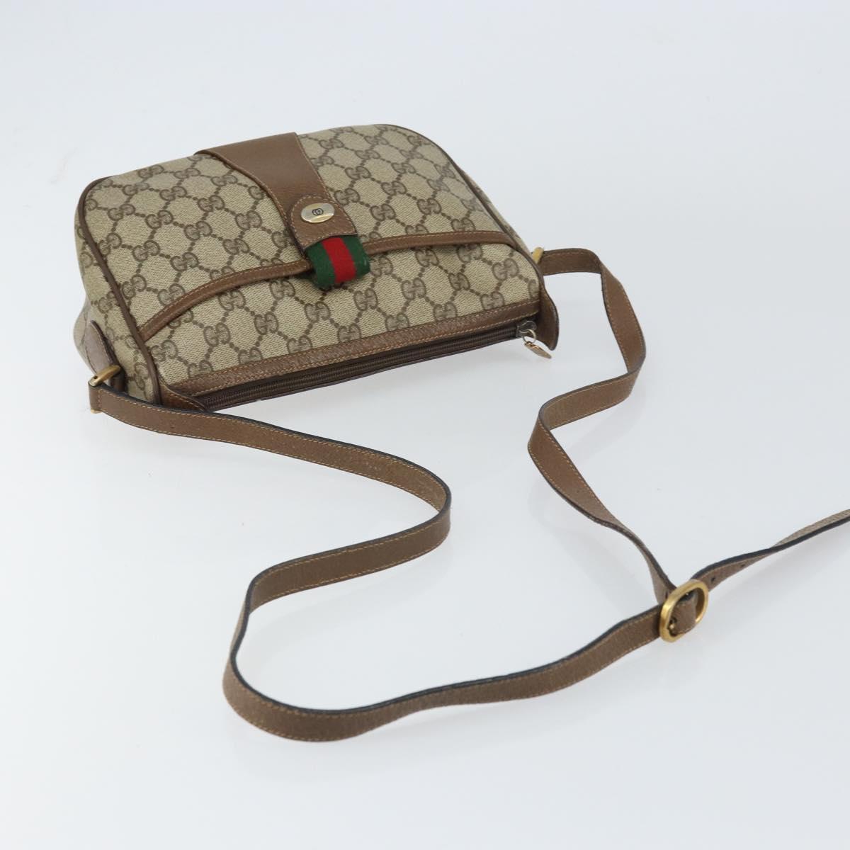 GUCCI GG Supreme Web Sherry Line Bag PVC Beige Gold 89 02 032 Auth BA8907