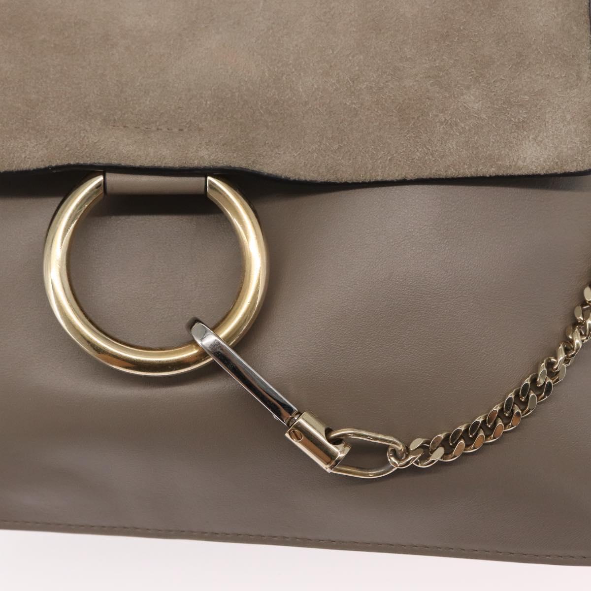 Chloe Fay Shoulder Bag Suede Leather Beige Gold Auth BA8909