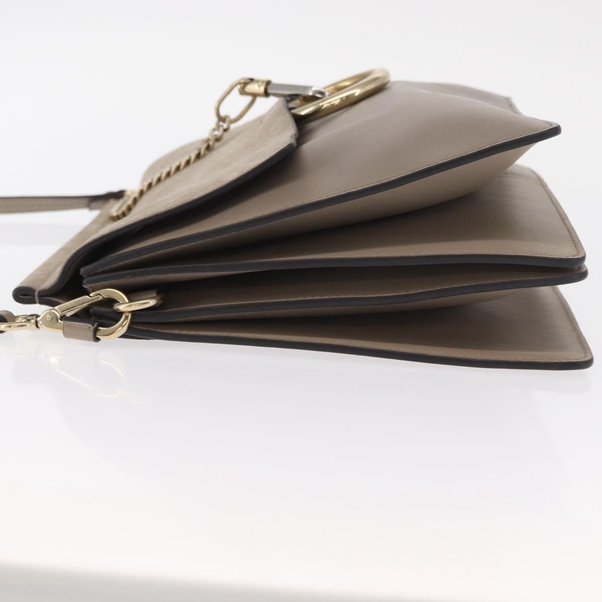 Chloe Fay Shoulder Bag Suede Leather Beige Gold Auth BA8909