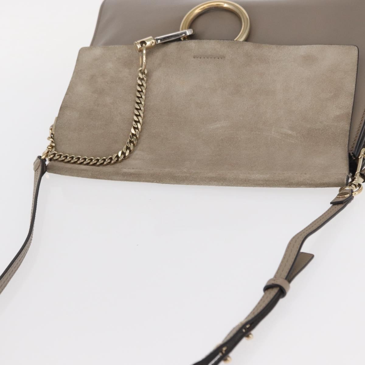 Chloe Fay Shoulder Bag Suede Leather Beige Gold Auth BA8909