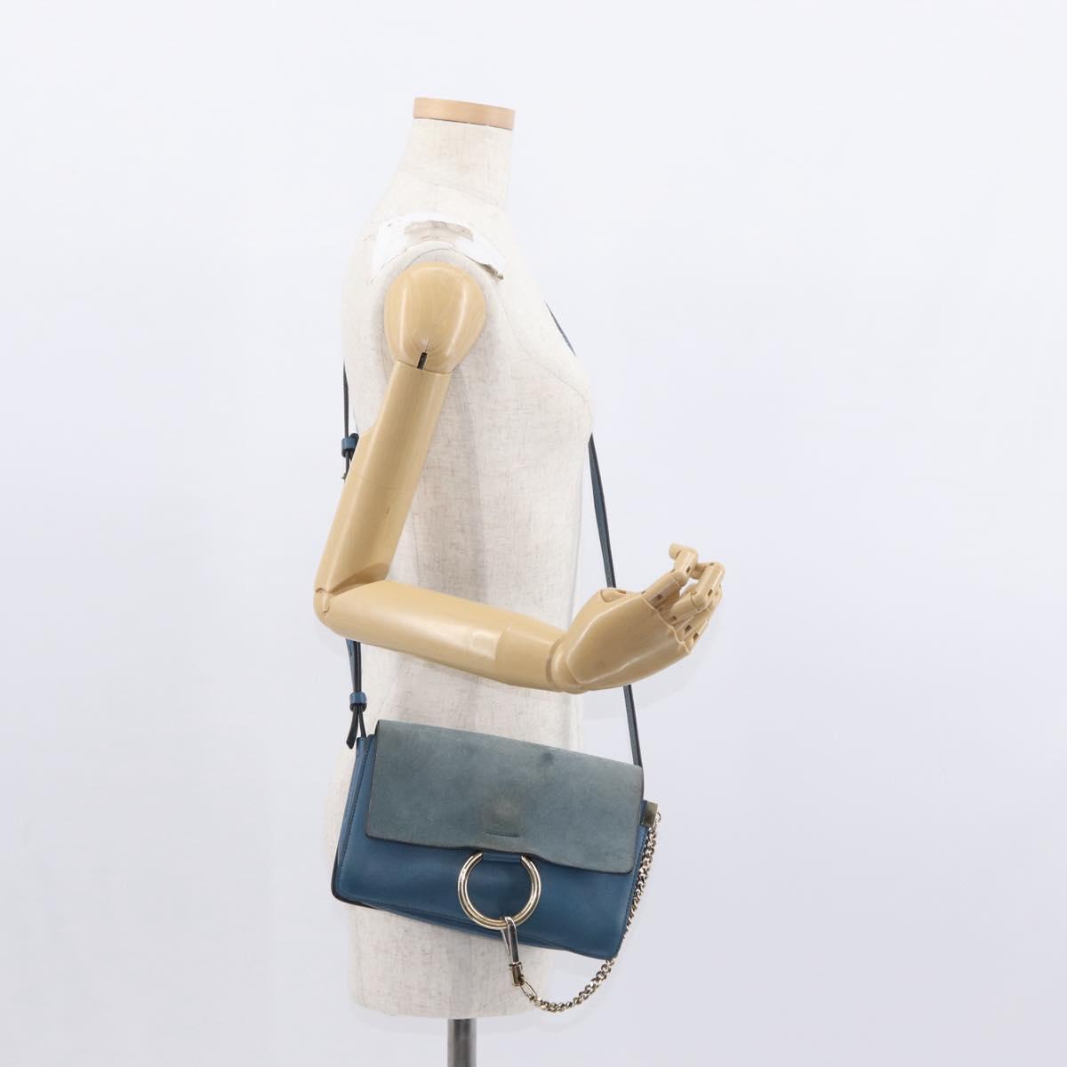 Chloe Fay Shoulder Bag Suede Leather Blue Gold Auth BA8910