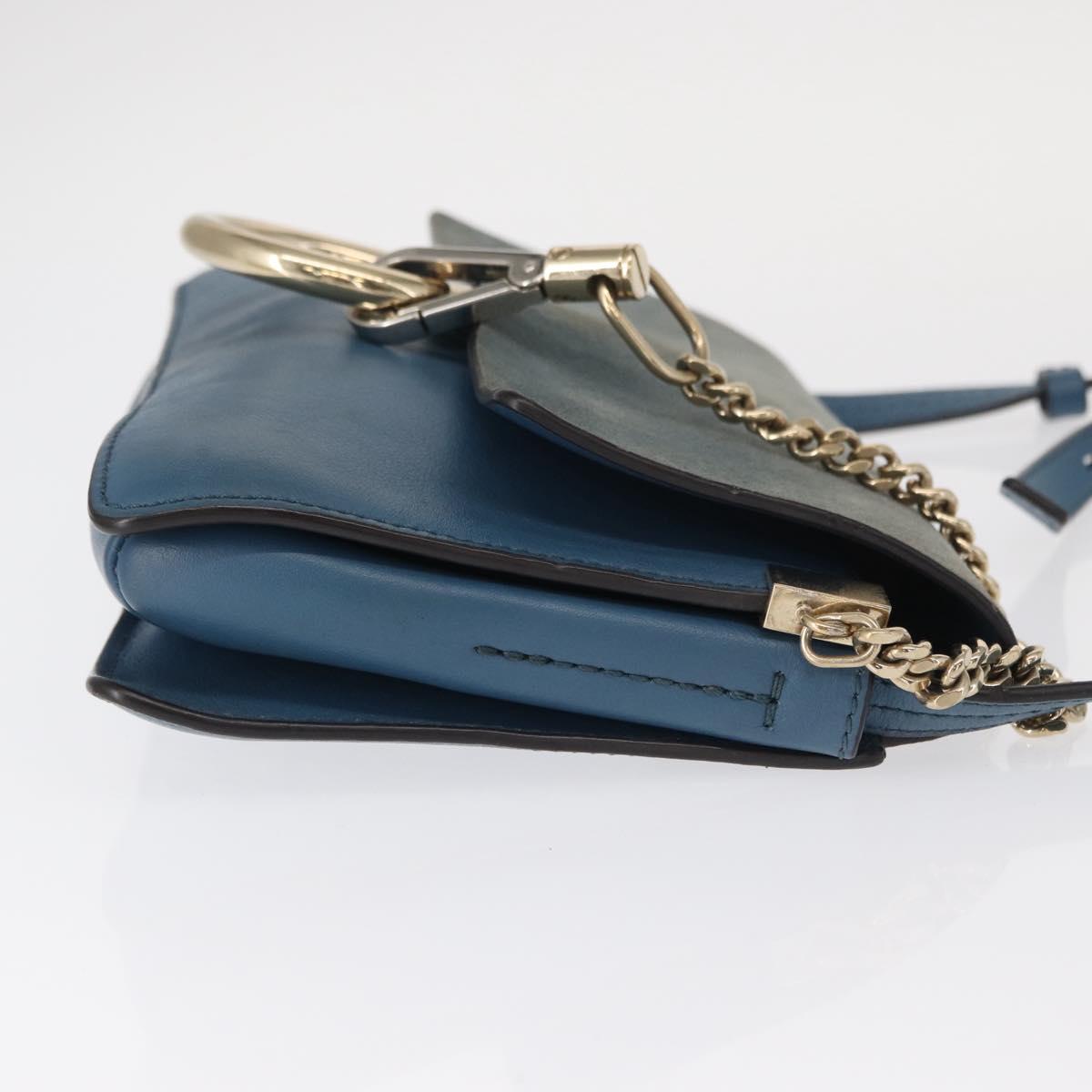 Chloe Fay Shoulder Bag Suede Leather Blue Gold Auth BA8910