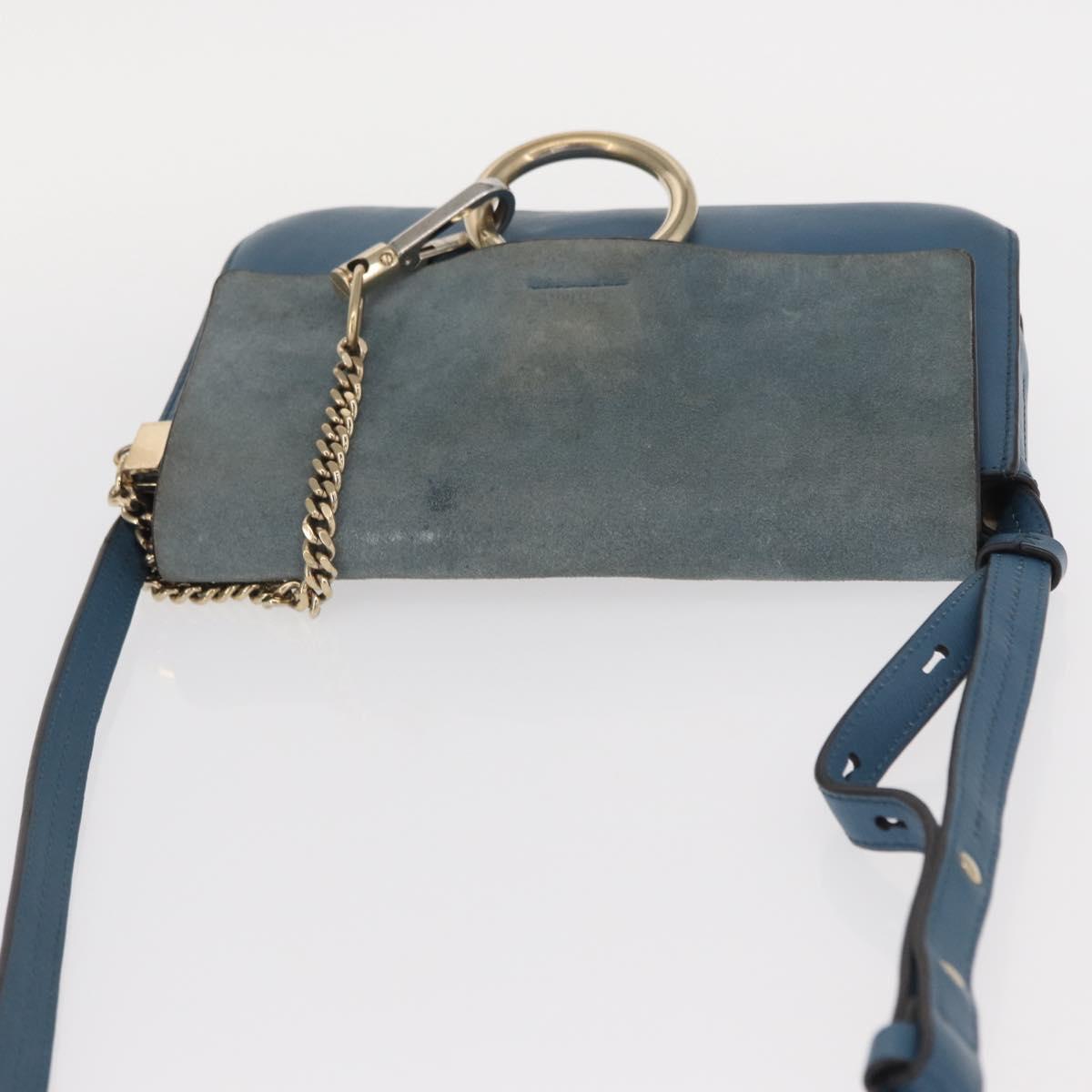 Chloe Fay Shoulder Bag Suede Leather Blue Gold Auth BA8910