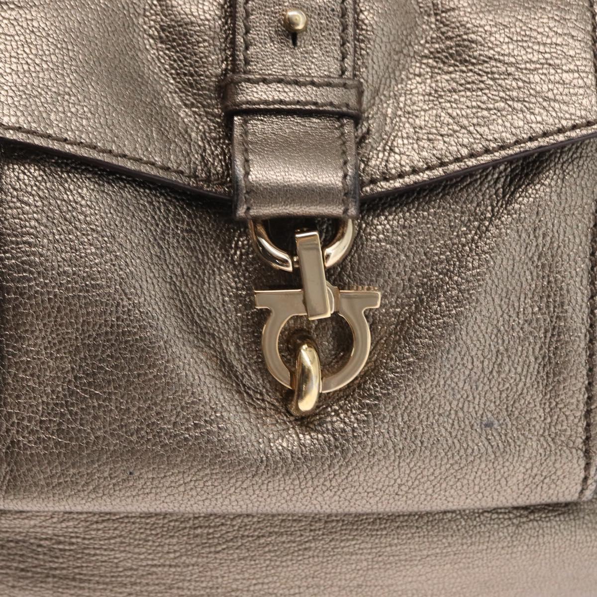 Salvatore Ferragamo Gancini Shoulder Bag Leather Gold Auth BA8916