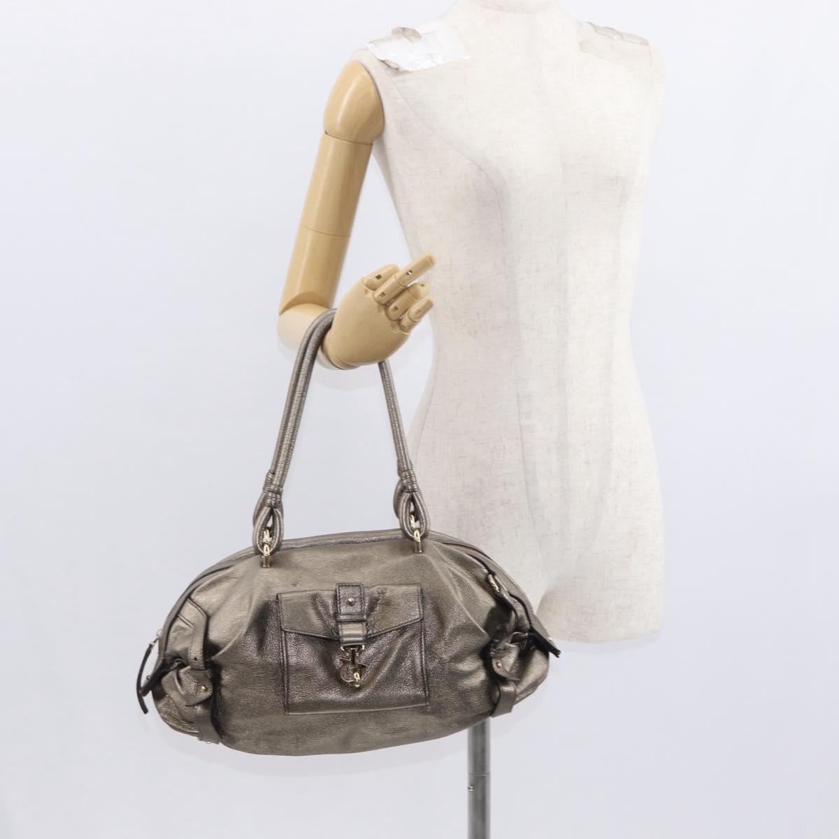 Salvatore Ferragamo Gancini Shoulder Bag Leather Gold Auth BA8916