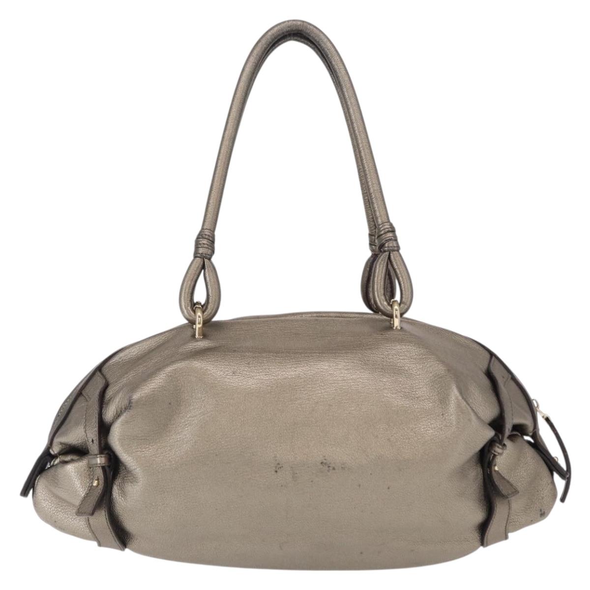 Salvatore Ferragamo Gancini Shoulder Bag Leather Gold Auth BA8916