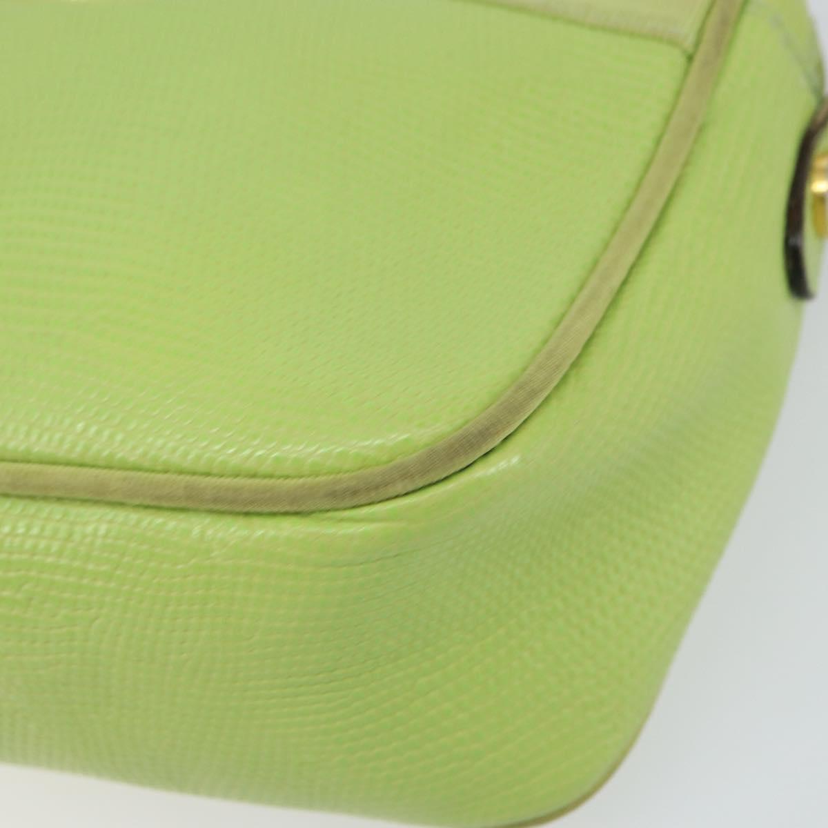 Salvatore Ferragamo Vala Shoulder Bag Leather Embossed Green Gold Auth BA8918