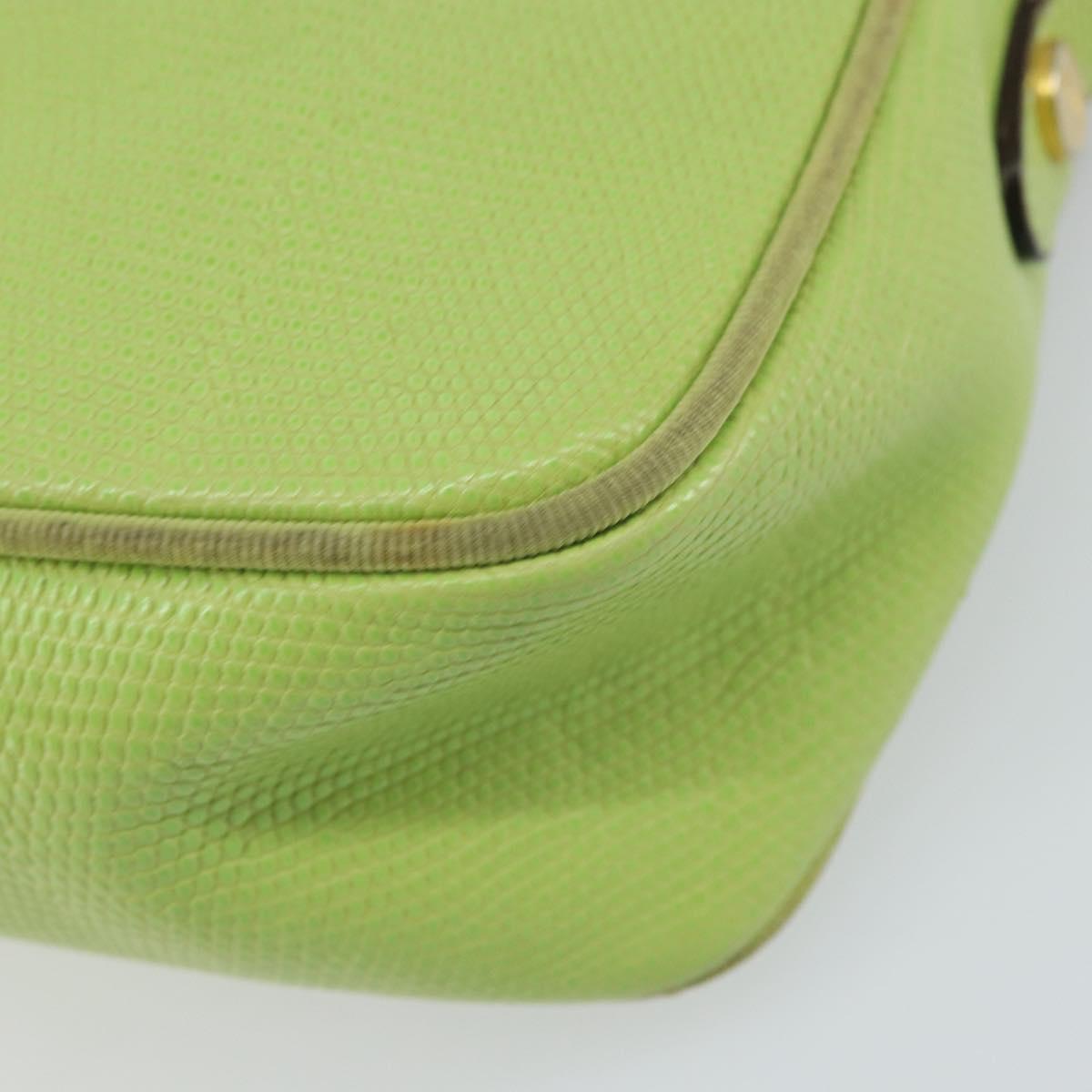 Salvatore Ferragamo Vala Shoulder Bag Leather Embossed Green Gold Auth BA8918