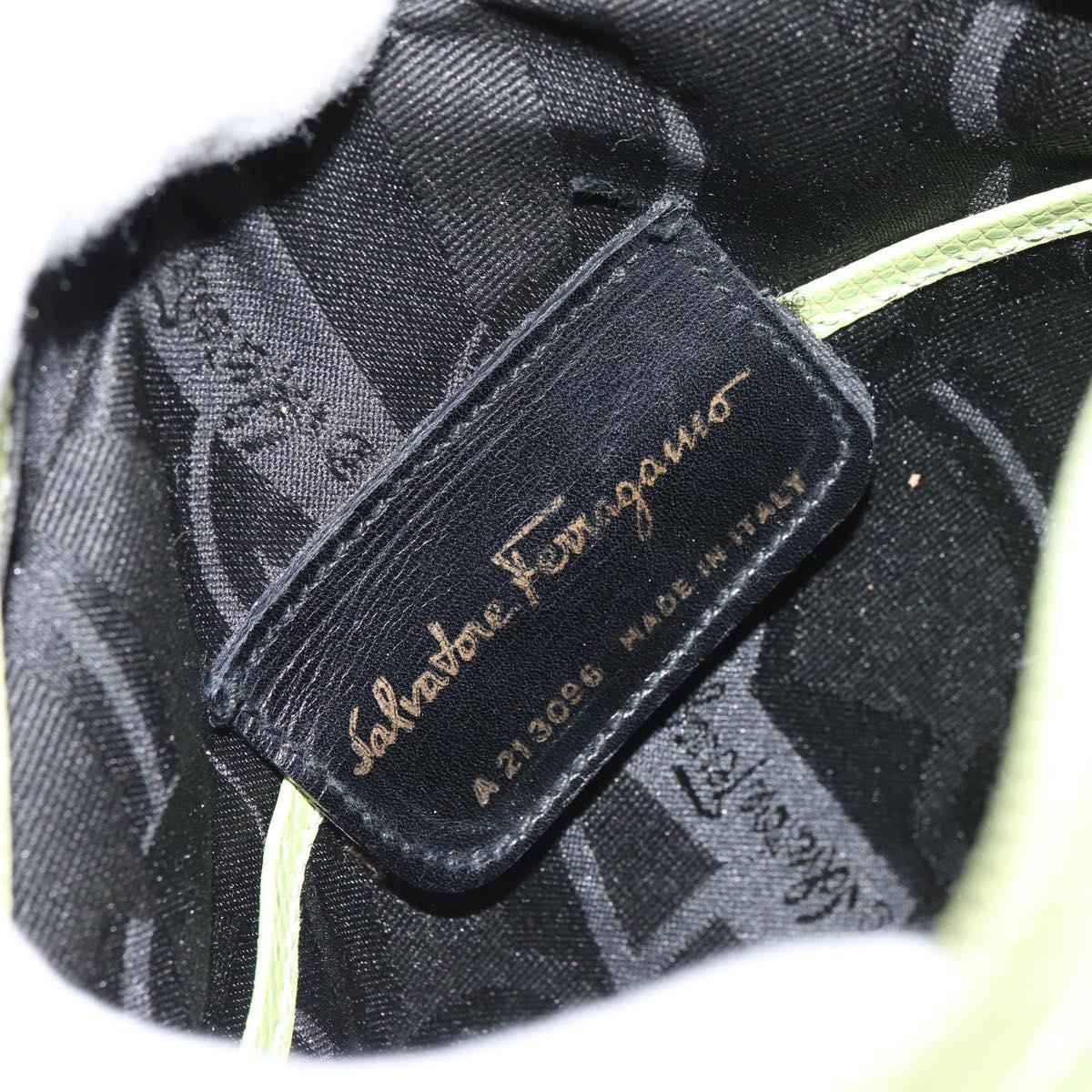 Salvatore Ferragamo Vala Shoulder Bag Leather Embossed Green Gold Auth BA8918