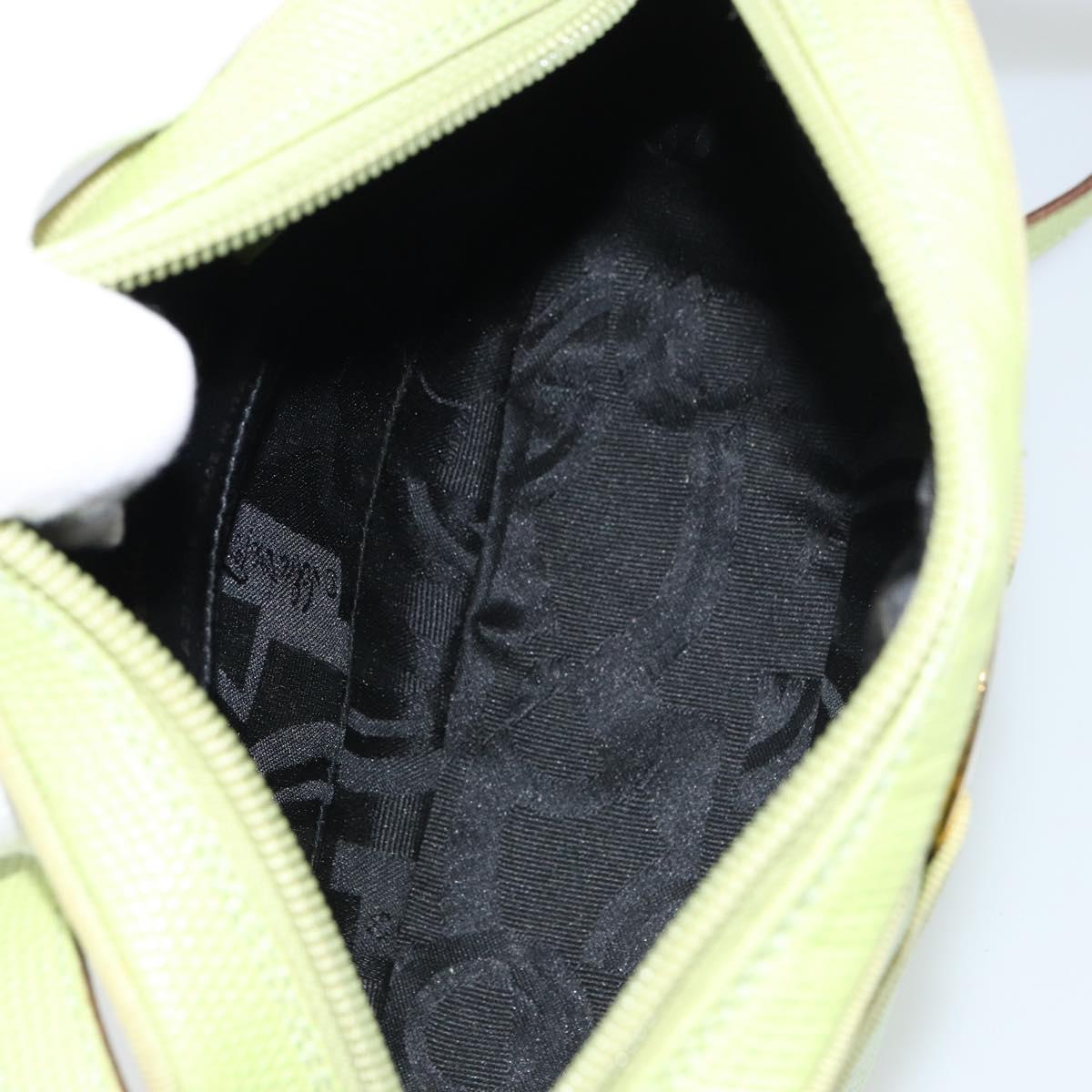 Salvatore Ferragamo Vala Shoulder Bag Leather Embossed Green Gold Auth BA8918