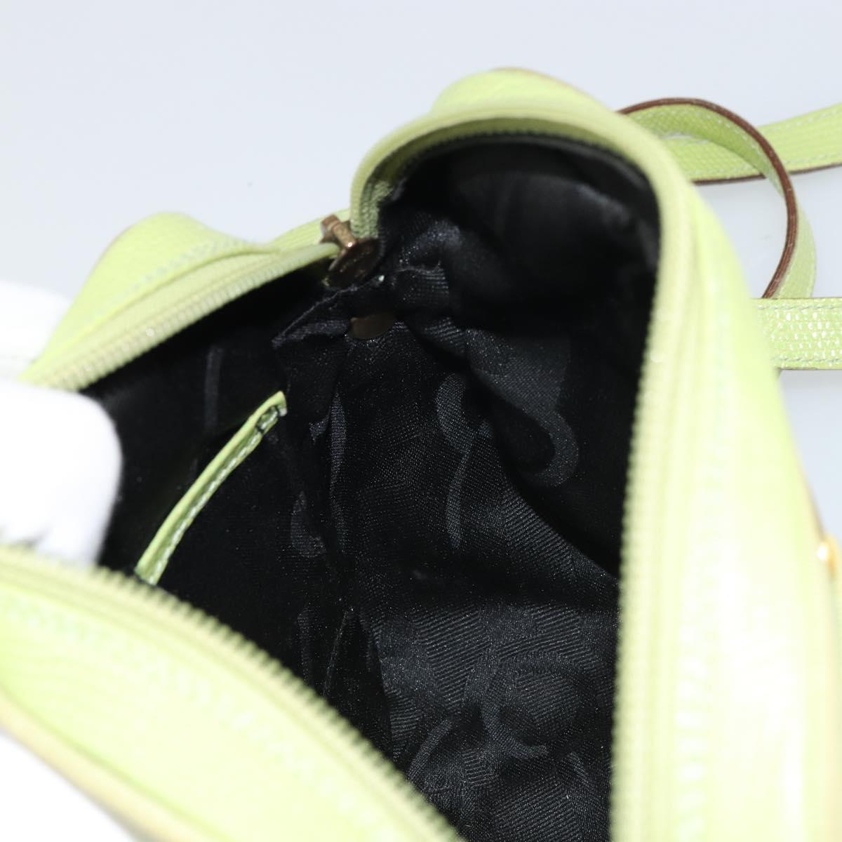 Salvatore Ferragamo Vala Shoulder Bag Leather Embossed Green Gold Auth BA8918