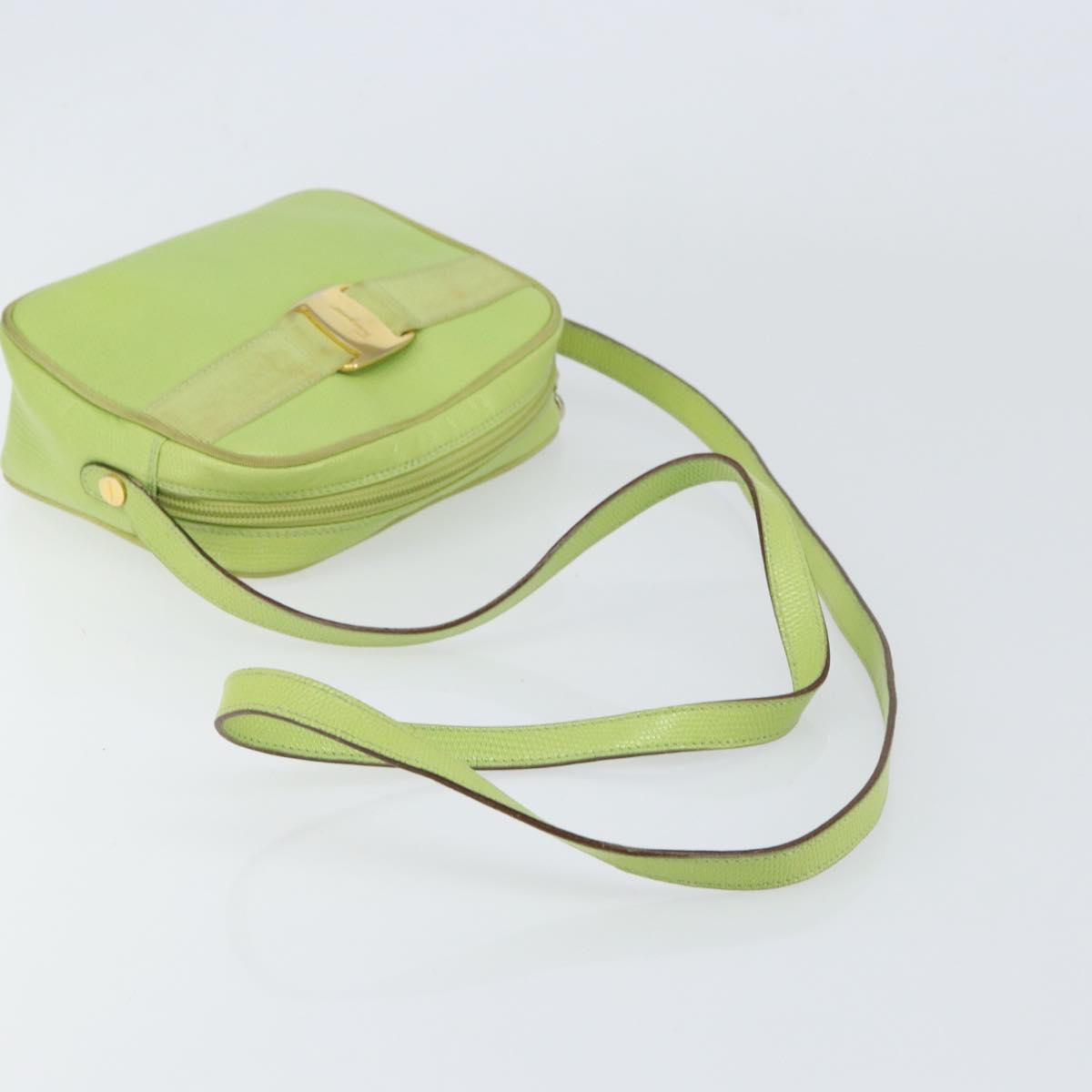 Salvatore Ferragamo Vala Shoulder Bag Leather Embossed Green Gold Auth BA8918