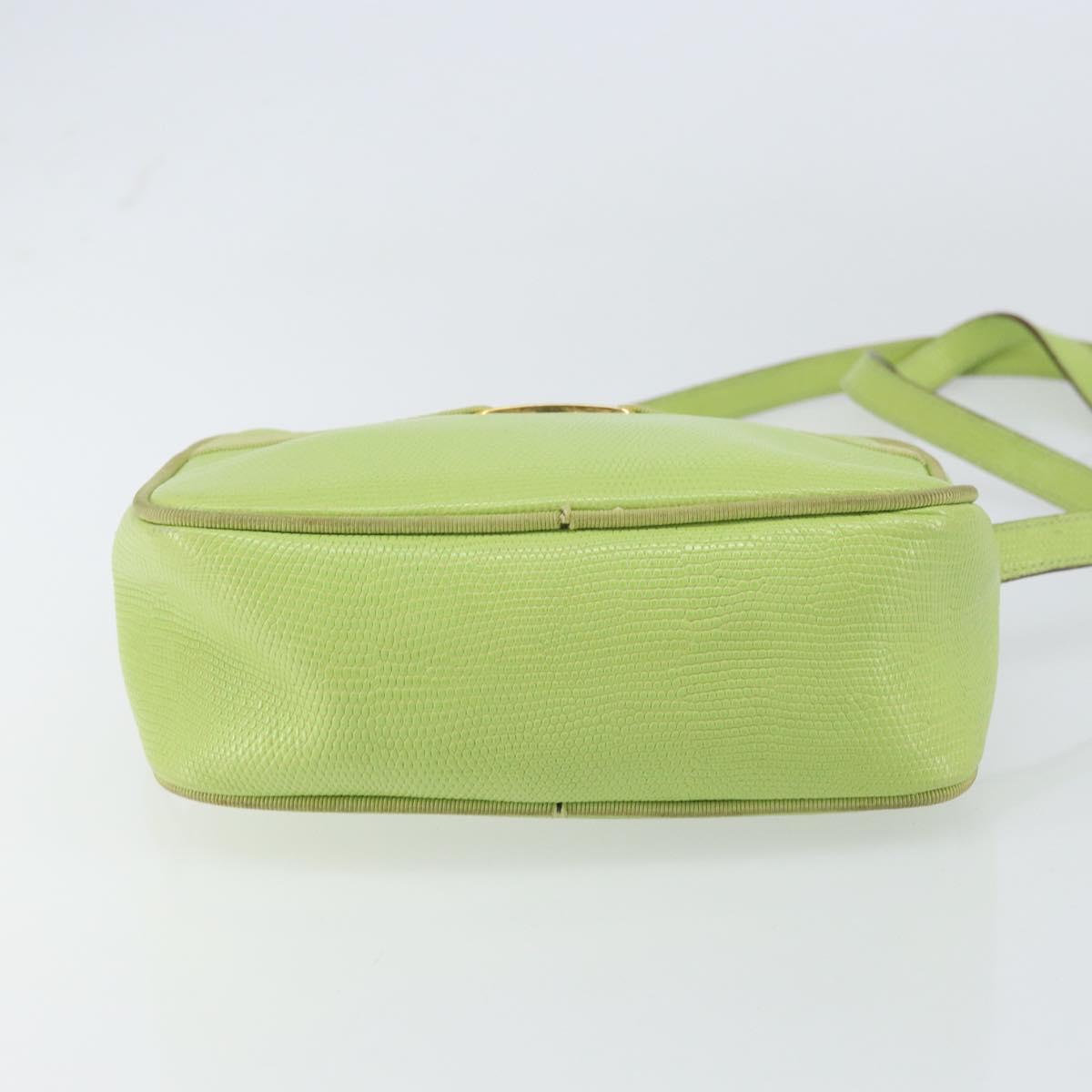 Salvatore Ferragamo Vala Shoulder Bag Leather Embossed Green Gold Auth BA8918