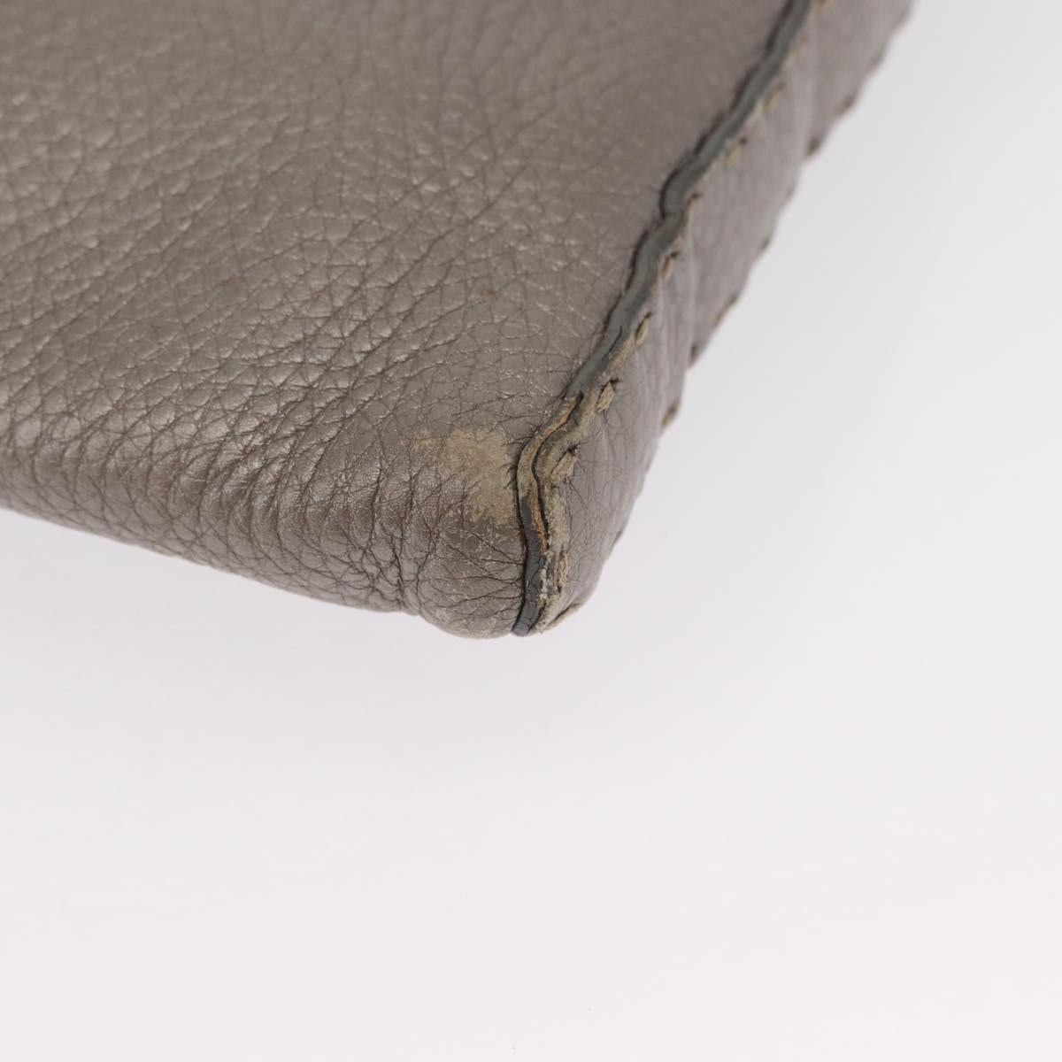 FENDI Celeria Shoulder Bag Leather Silver Auth BA8920