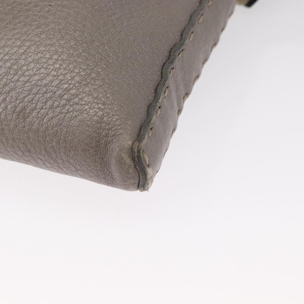 FENDI Celeria Shoulder Bag Leather Silver Auth BA8920