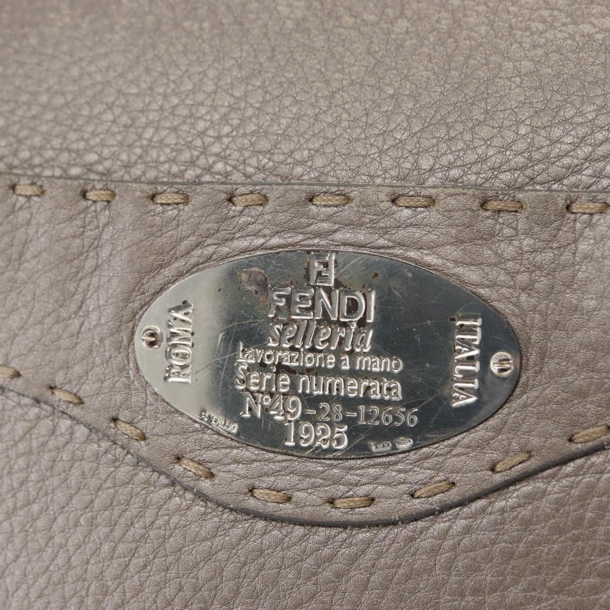 FENDI Celeria Shoulder Bag Leather Silver Auth BA8920