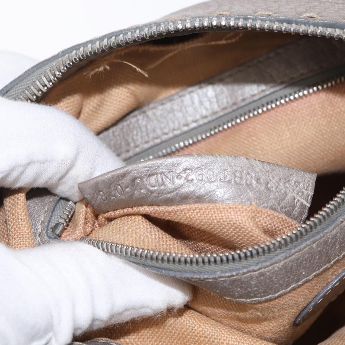 FENDI Celeria Shoulder Bag Leather Silver Auth BA8920