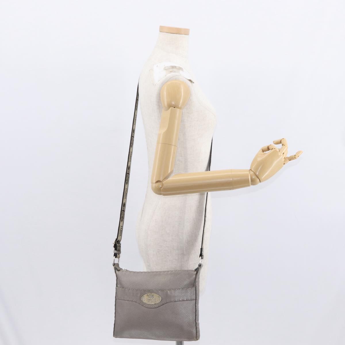 FENDI Celeria Shoulder Bag Leather Silver Auth BA8920