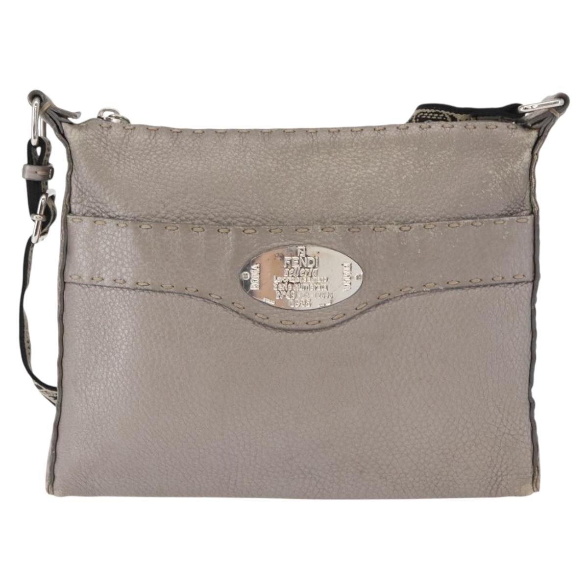 FENDI Celeria Shoulder Bag Leather Silver Auth BA8920