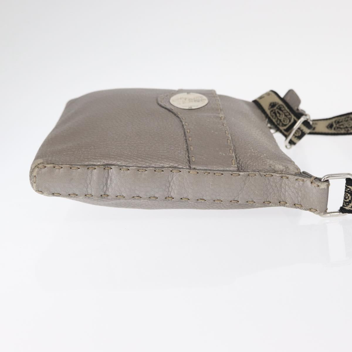 FENDI Celeria Shoulder Bag Leather Silver Auth BA8920